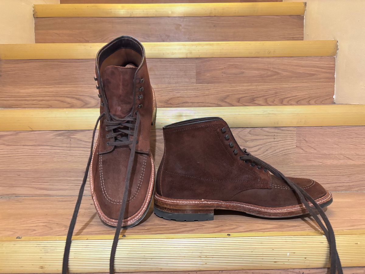 Photo by njpluta on January 5, 2026 of the Alden Indy Boot in Horween Tobacco Chamois Roughout.