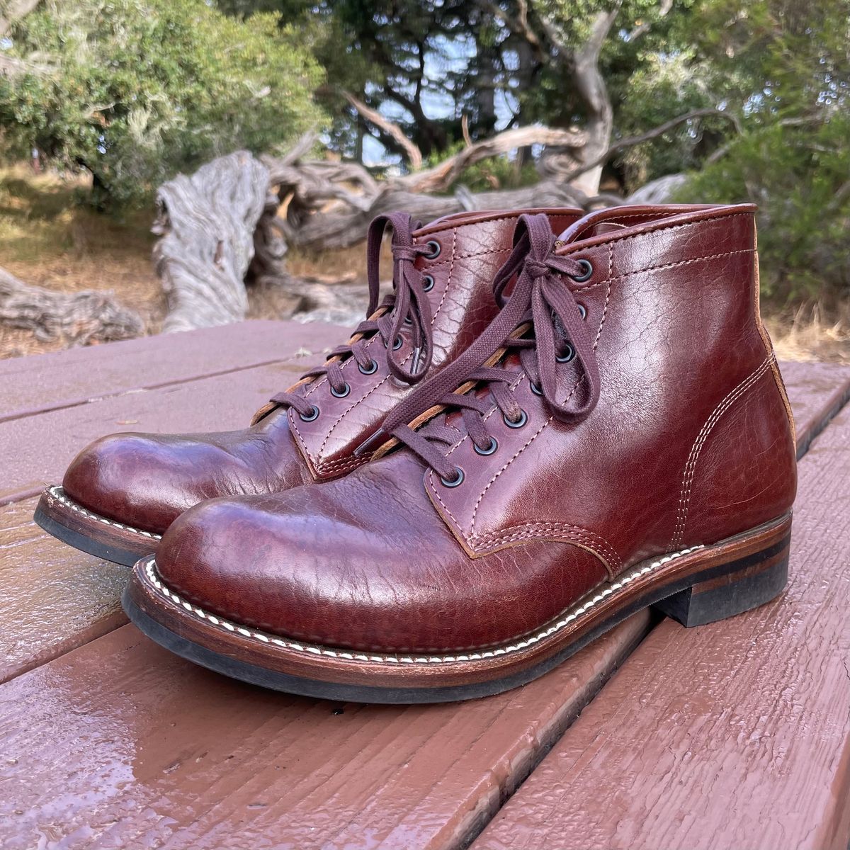 Photo by paoaboot on October 1, 2023 of the John Lofgren Ludlow Boots in Shinki Timber Oiled Horsebutt.
