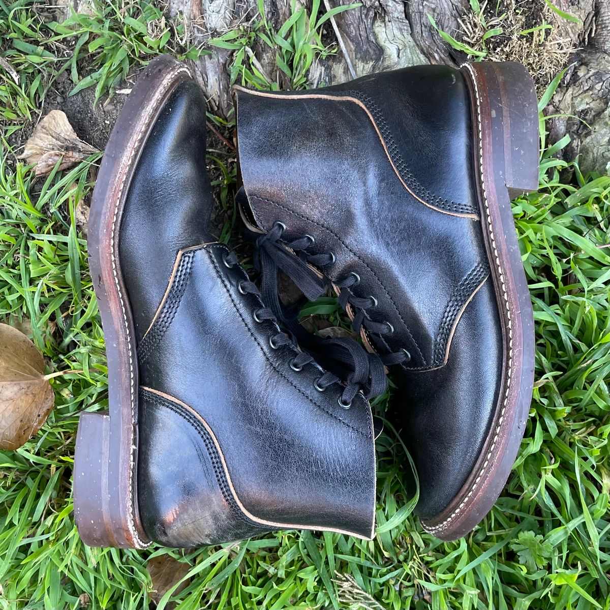 Photo by paoaboot on January 1, 2024 of the John Lofgren M-43 Service Shoes in Shinki Black Teacore Horsebutt.