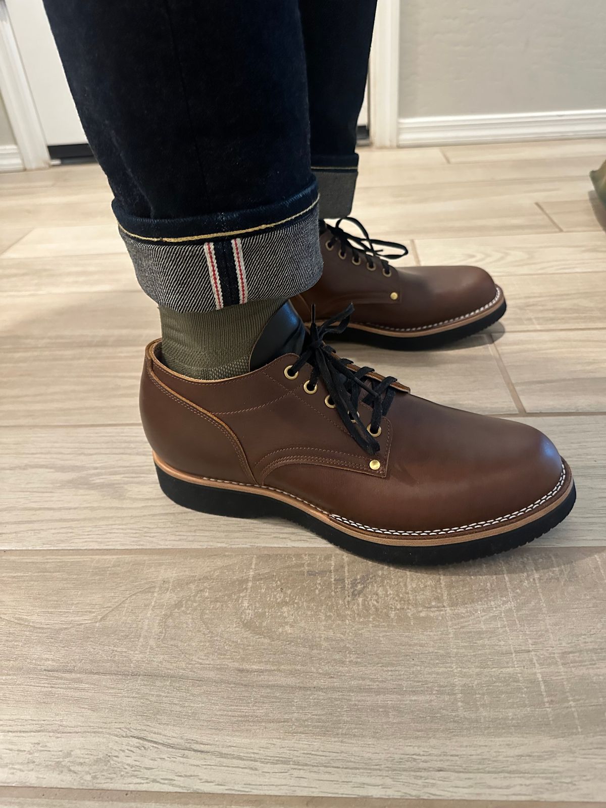 Photo by austinrylees on May 13, 2025 of the New River Boot Quade in Horween Toasted Coconut Latigo.
