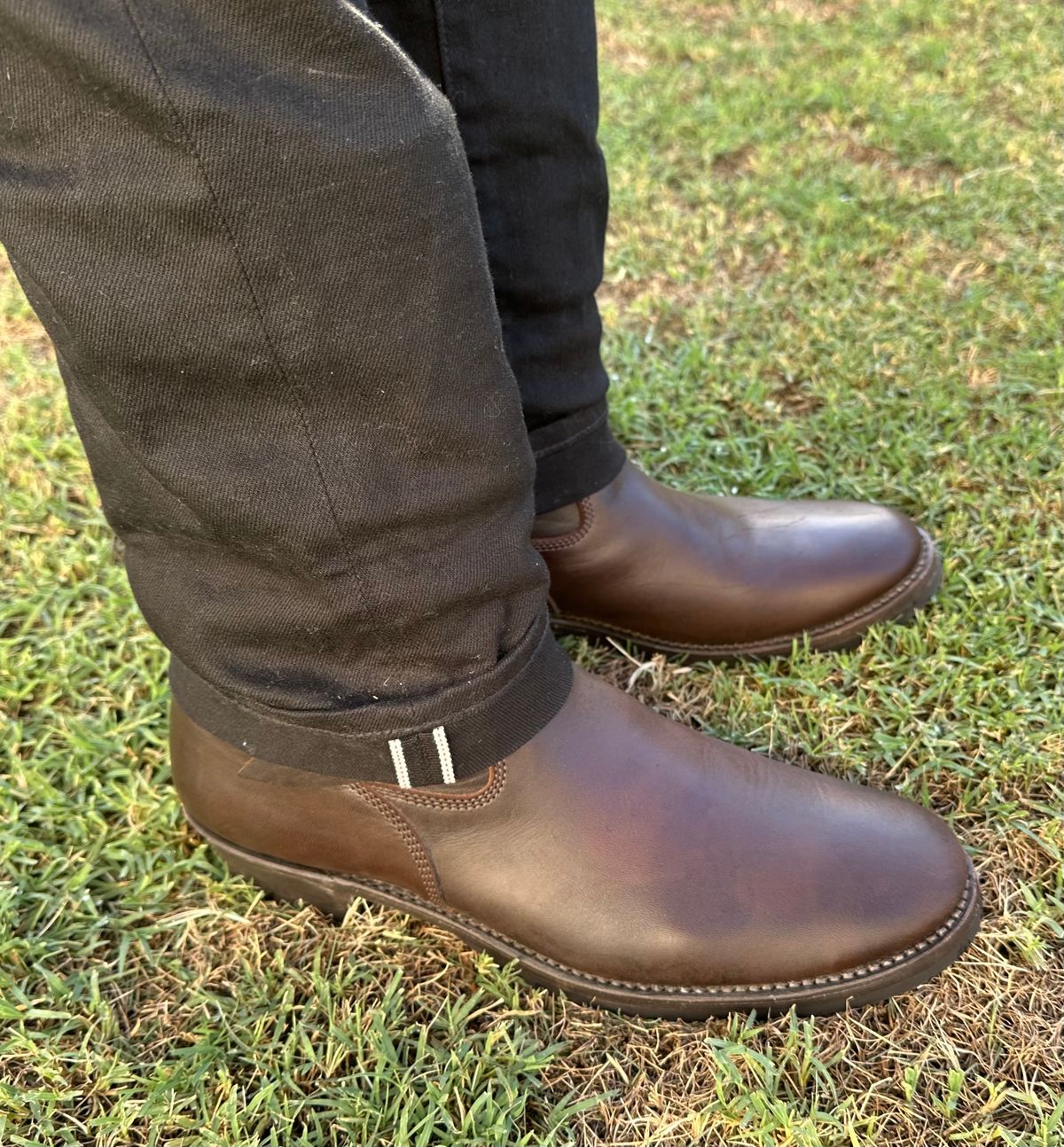 Photo by austinrylees on July 9, 2025 of the Addict Boots AB-01 Engineer Boots in Brown Horsehide.