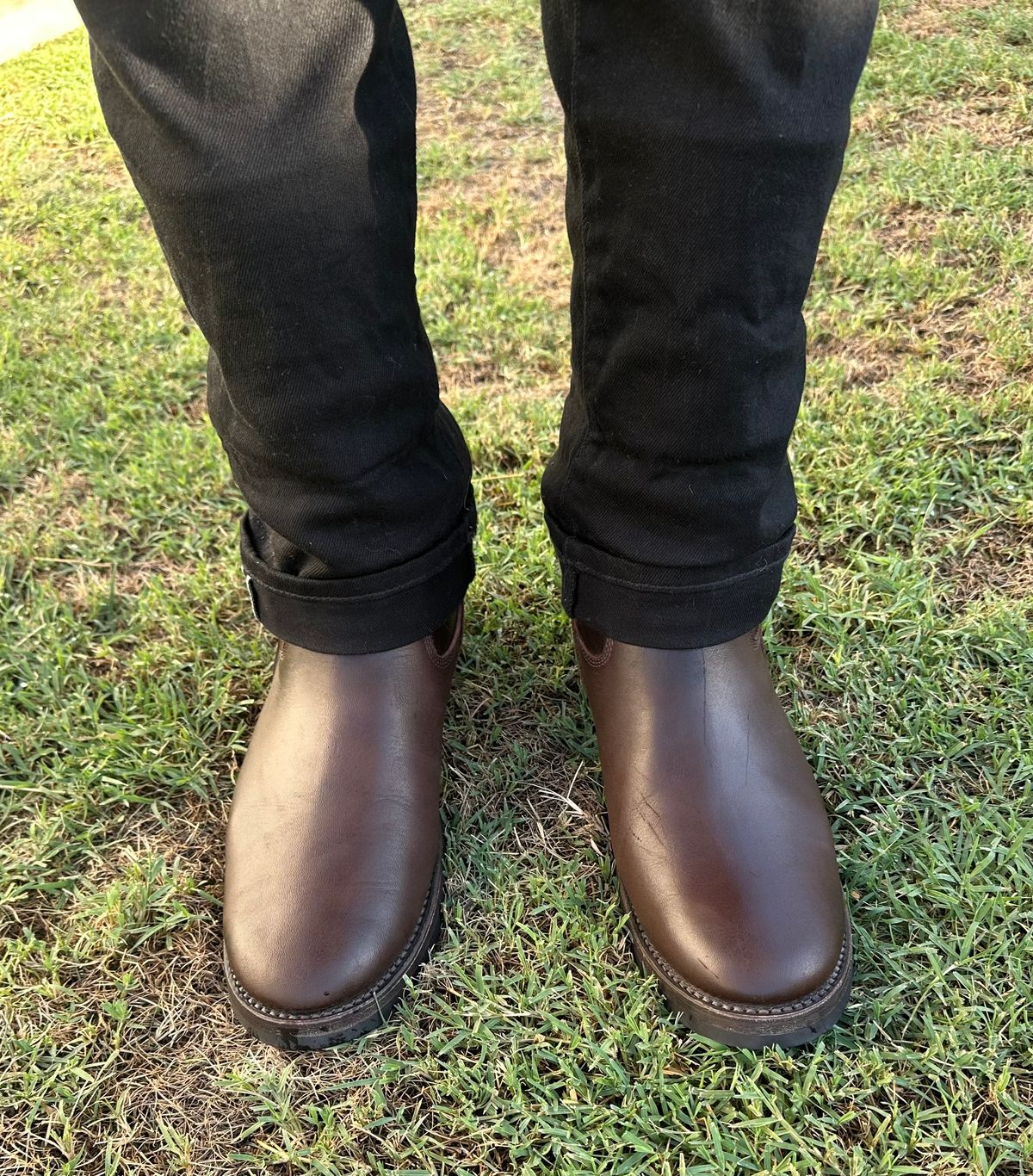 Photo by austinrylees on July 9, 2025 of the Addict Boots AB-01 Engineer Boots in Brown Horsehide.
