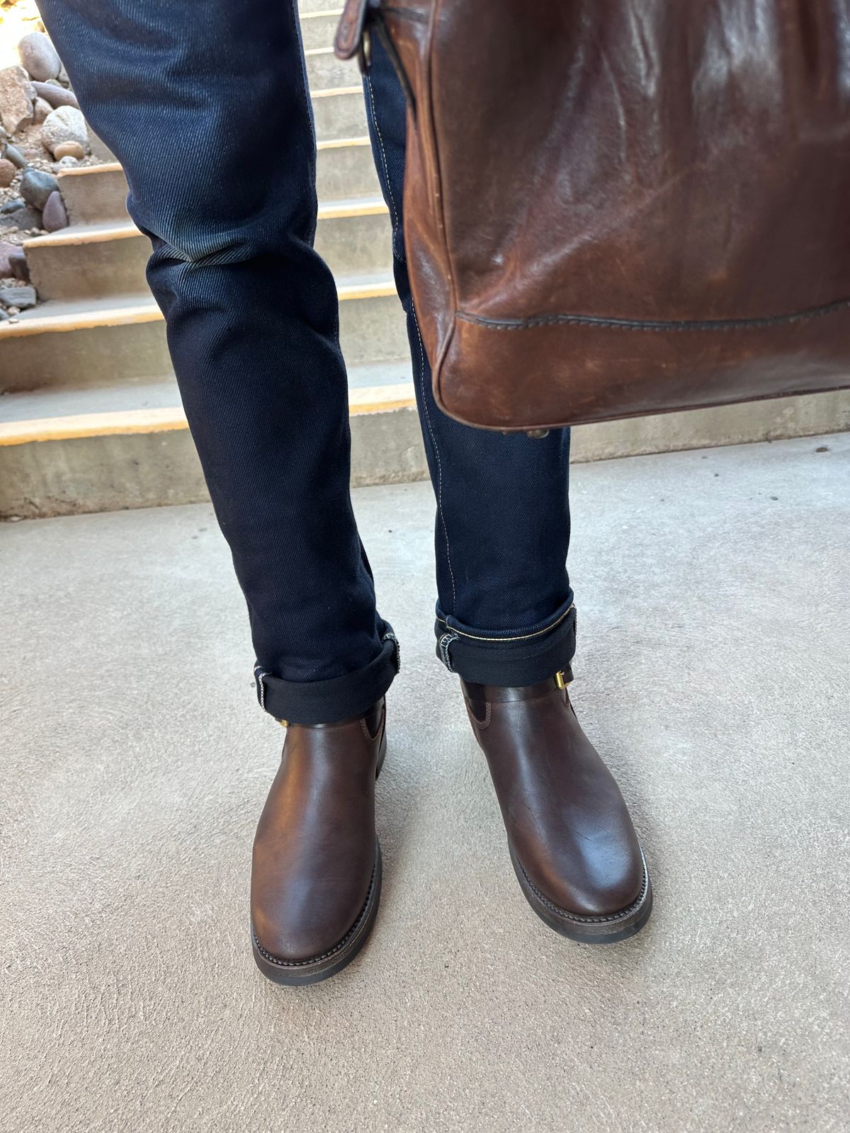 Photo by austinrylees on July 31, 2025 of the Addict Boots AB-01 Engineer Boots in Brown Horsehide.