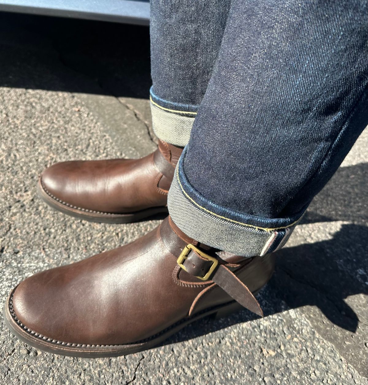 Photo by austinrylees on September 9, 2025 of the Addict Boots AB-01 Engineer Boots in Brown Horsehide.