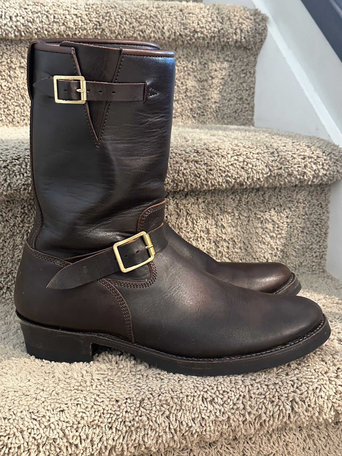 Photo by austinrylees on September 9, 2025 of the Addict Boots AB-01 Engineer Boots in Brown Horsehide.