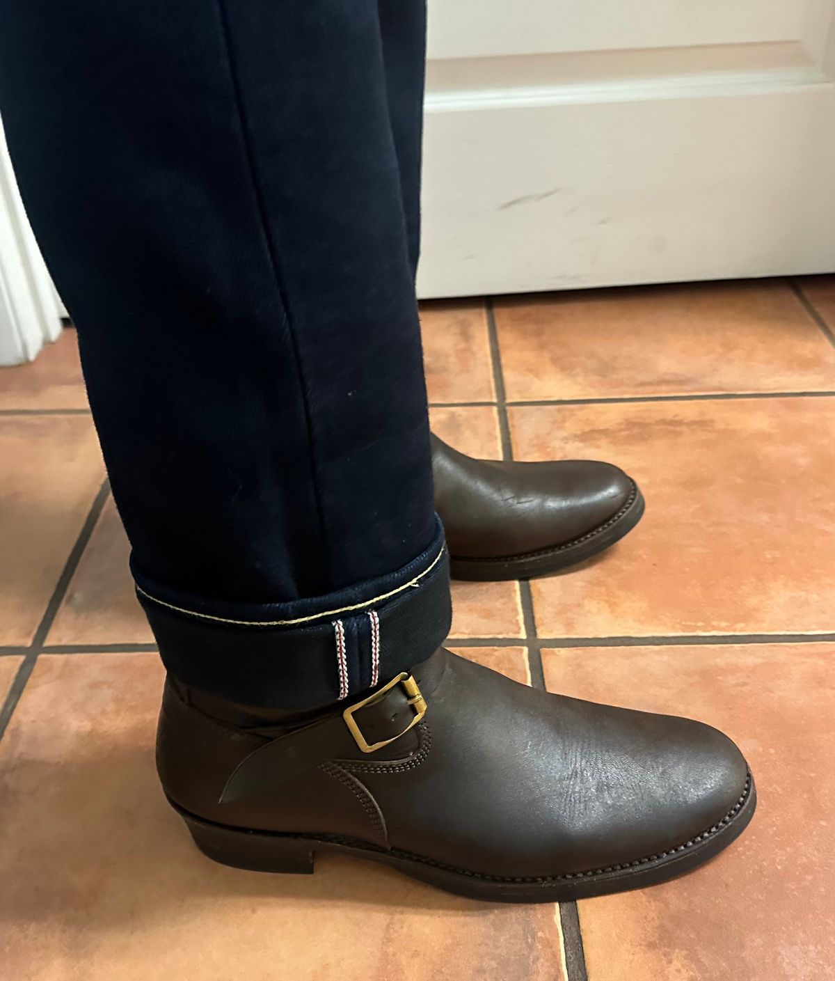 Photo by austinrylees on September 19, 2025 of the Addict Boots AB-01 Engineer Boots in Brown Horsehide.