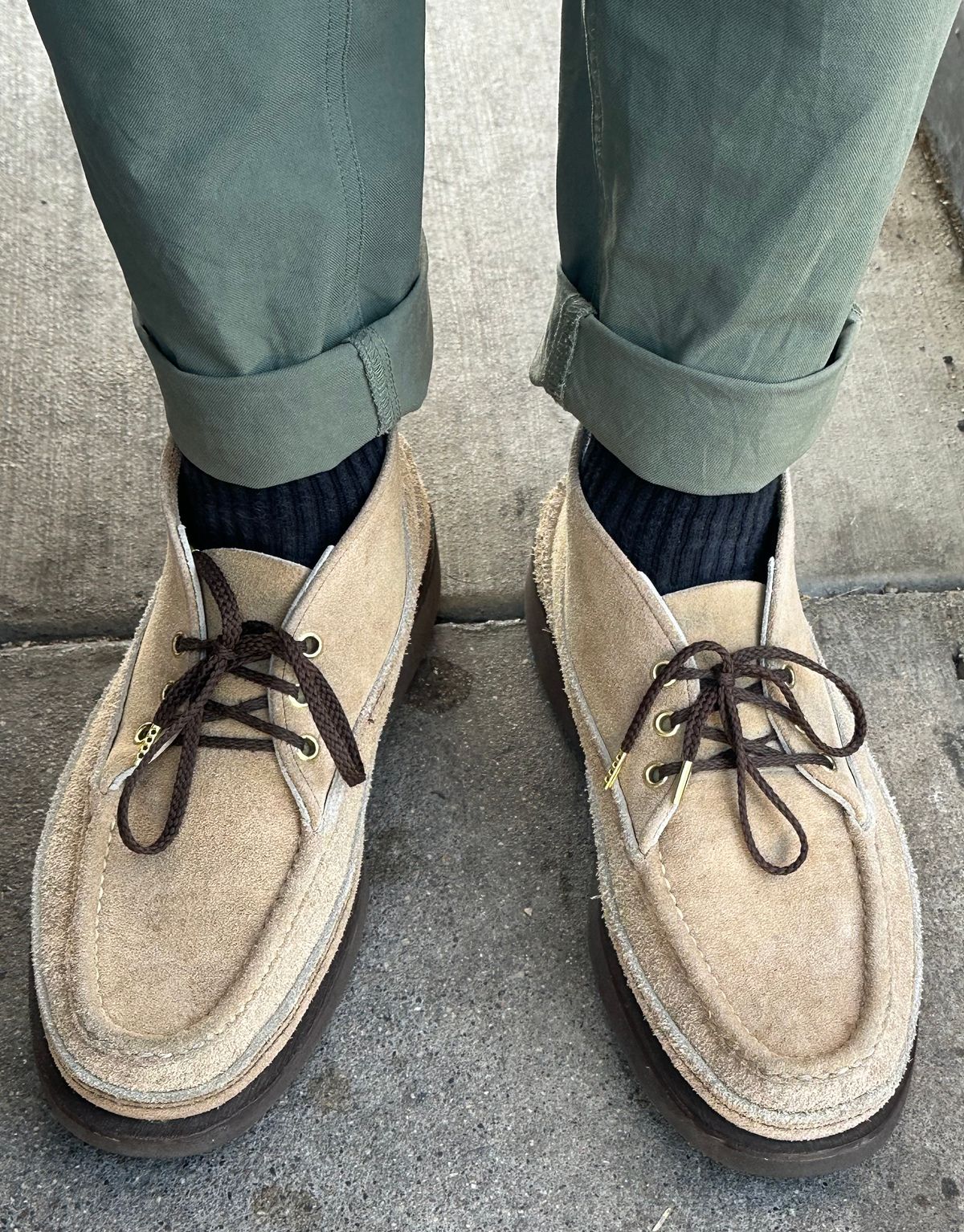 Photo by austinrylees on June 20, 2025 of the Russell Moccasin Co. Premier Chukka in Tan Laramie Suede.