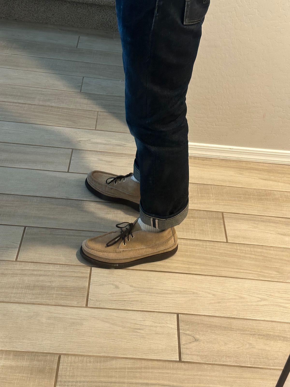 Photo by austinrylees on June 17, 2025 of the Russell Moccasin Co. Premier Chukka in Tan Laramie Suede.