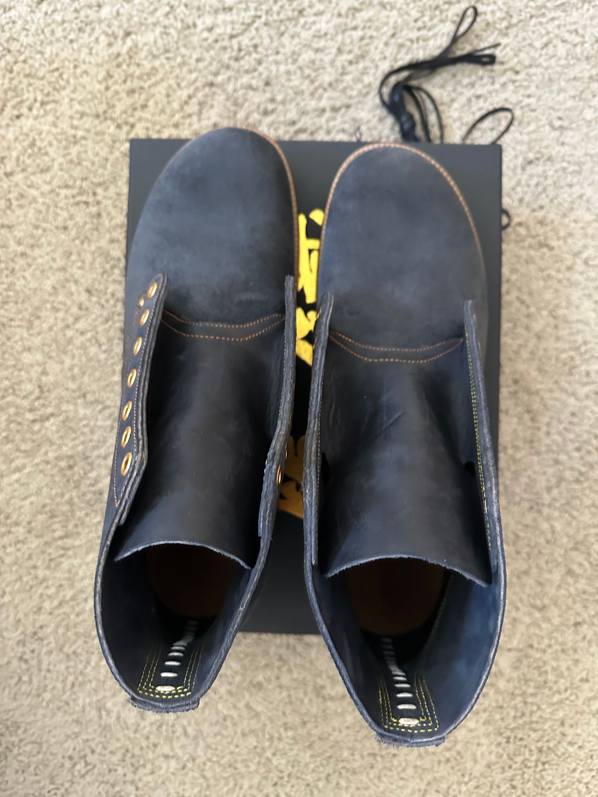 Photo by austinrylees on October 4, 2025 of the Iron Boots The Great Emily in Horween Navy Chamois Roughout.
