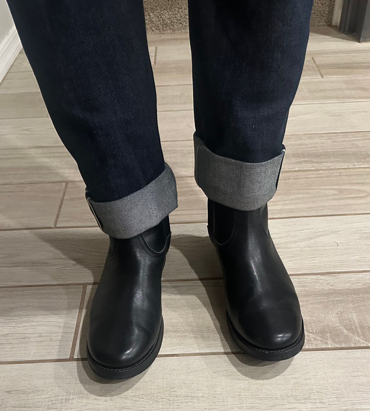 Photo by austinrylees on July 22, 2025 of the Addict Boots AB-05 Zip Western Boots in Black Dye-Finished Horsehide.