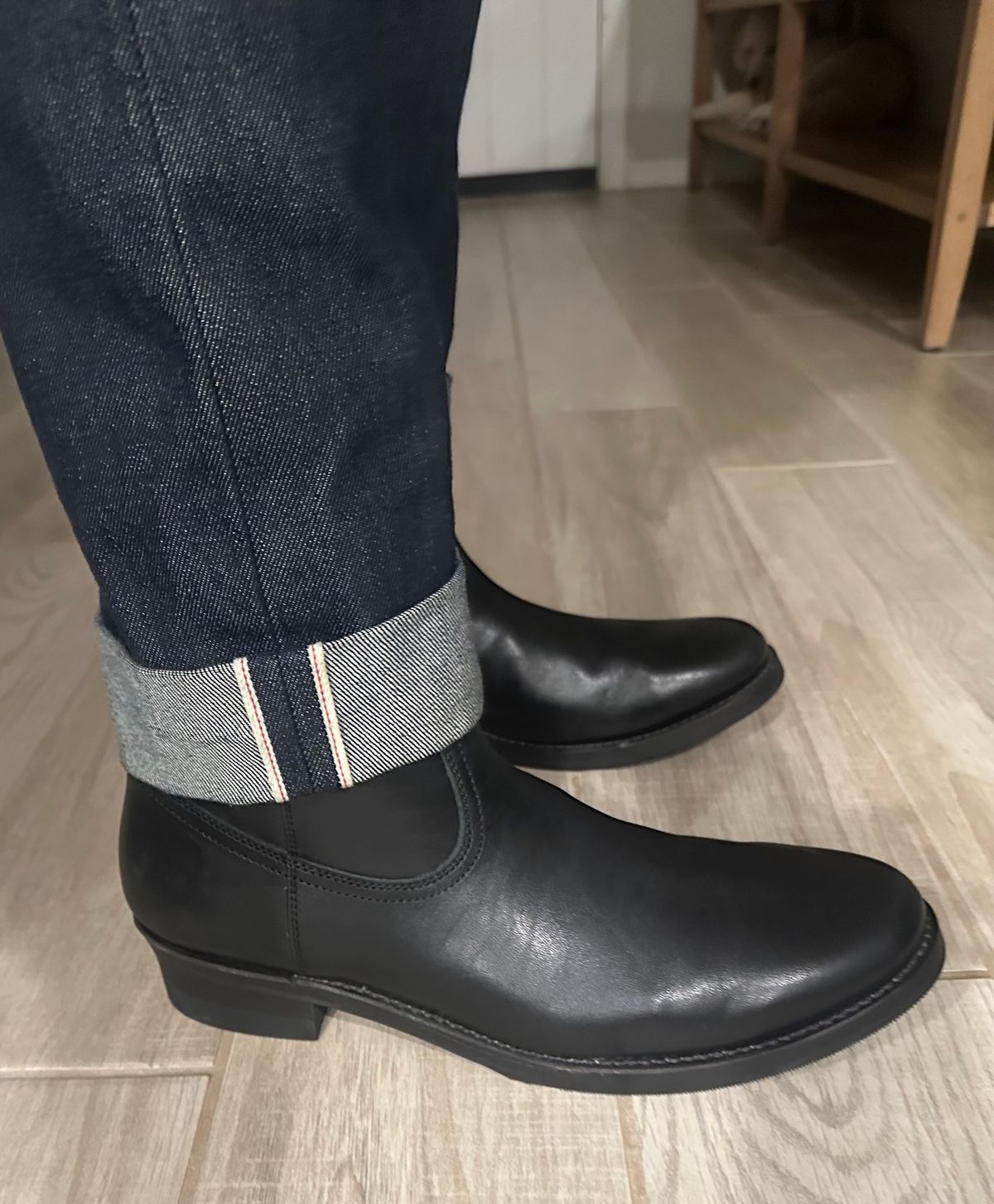 Photo by austinrylees on July 22, 2025 of the Addict Boots AB-05 Zip Western Boots in Black Dye-Finished Horsehide.
