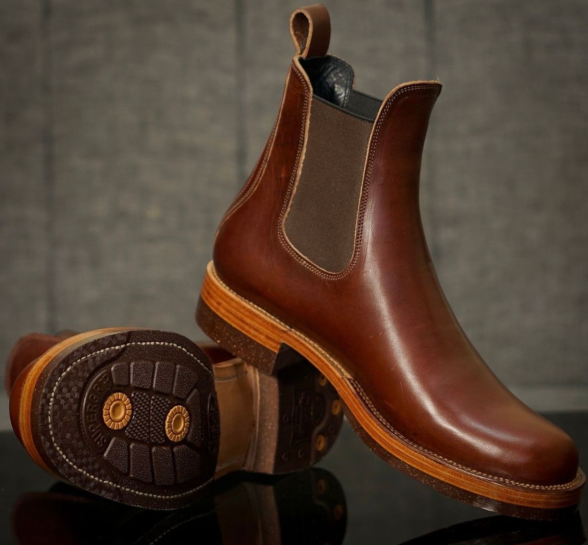 Photo by austinrylees on September 17, 2024 of the Fortis Boots Wholecut Chelsea in Wickett & Craig Medium Brown English Bridle.