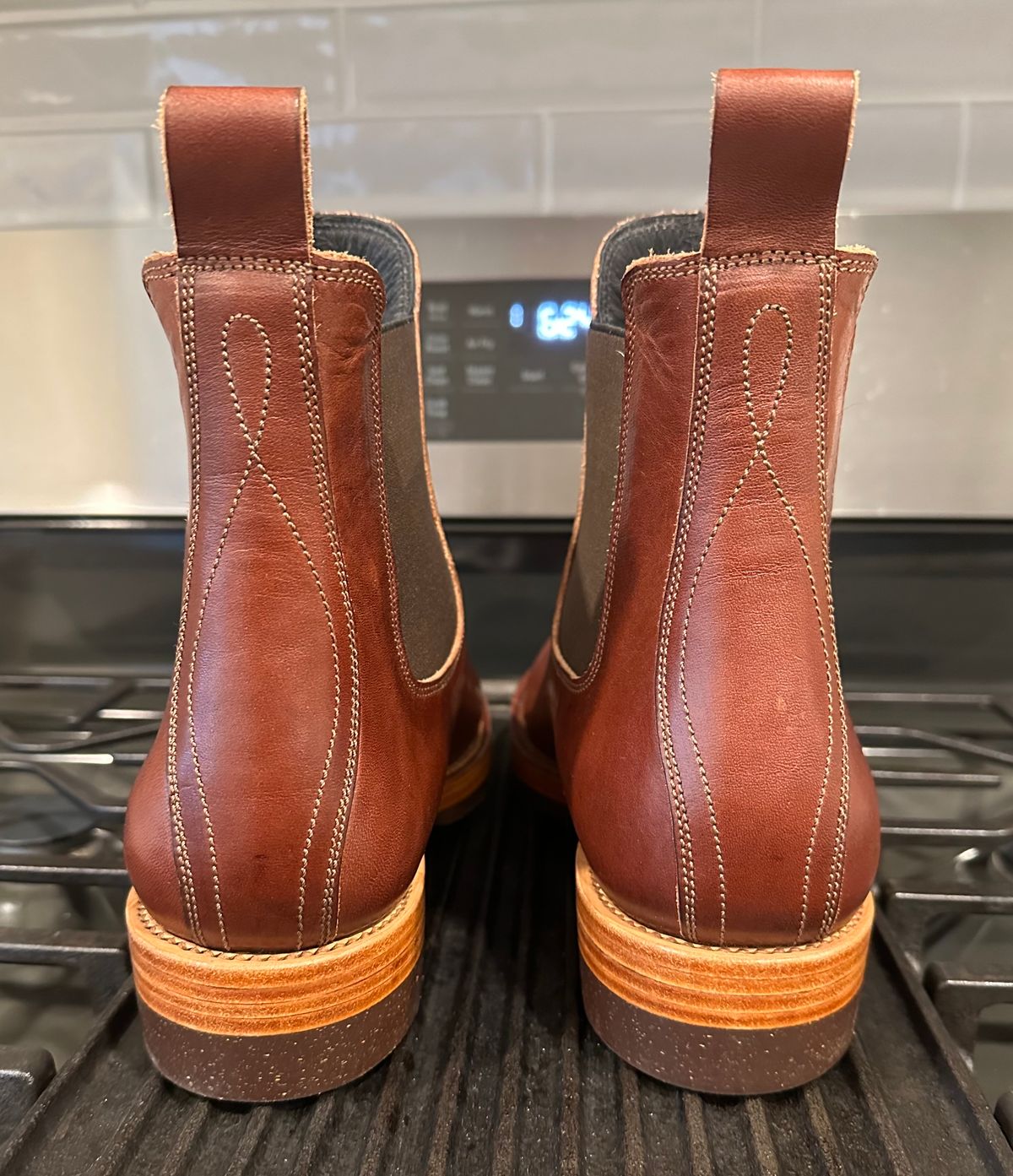 Photo by austinrylees on October 2, 2024 of the Fortis Boots Wholecut Chelsea in Wickett & Craig Medium Brown English Bridle.