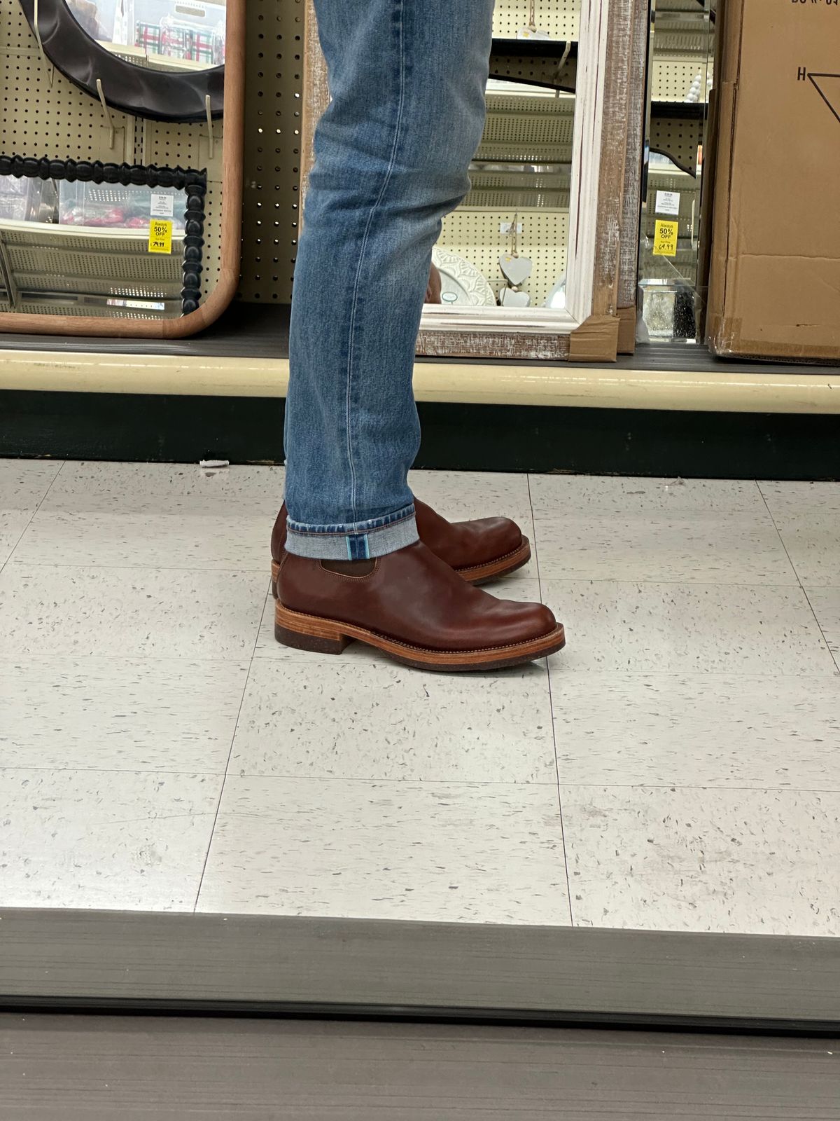 Photo by austinrylees on October 5, 2024 of the Fortis Boots Wholecut Chelsea in Wickett & Craig Medium Brown English Bridle.