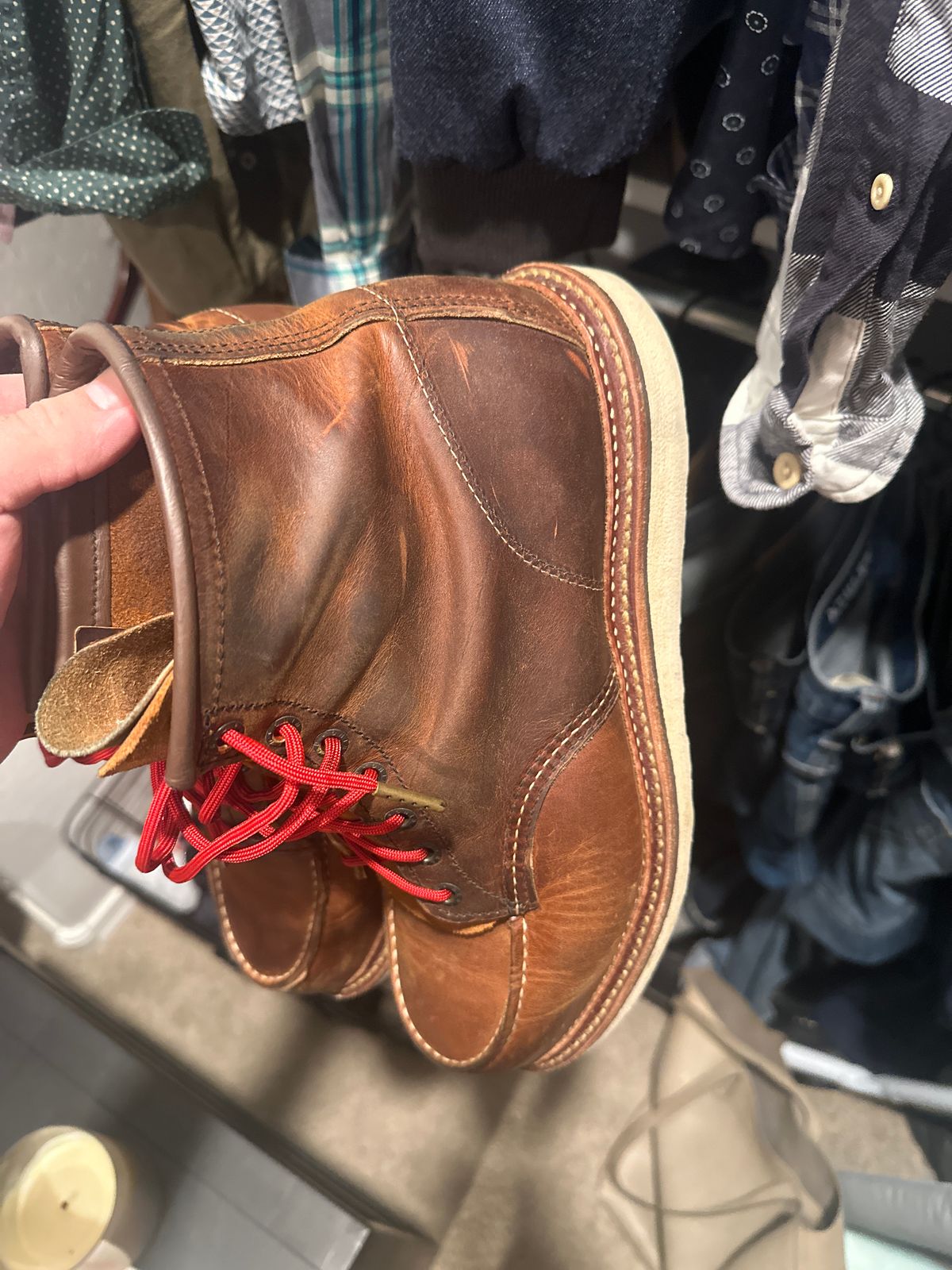 Photo by austinrylees on February 3, 2024 of the Red Wing 6-Inch Classic Moc in S.B. Foot Copper Rough and Tough.