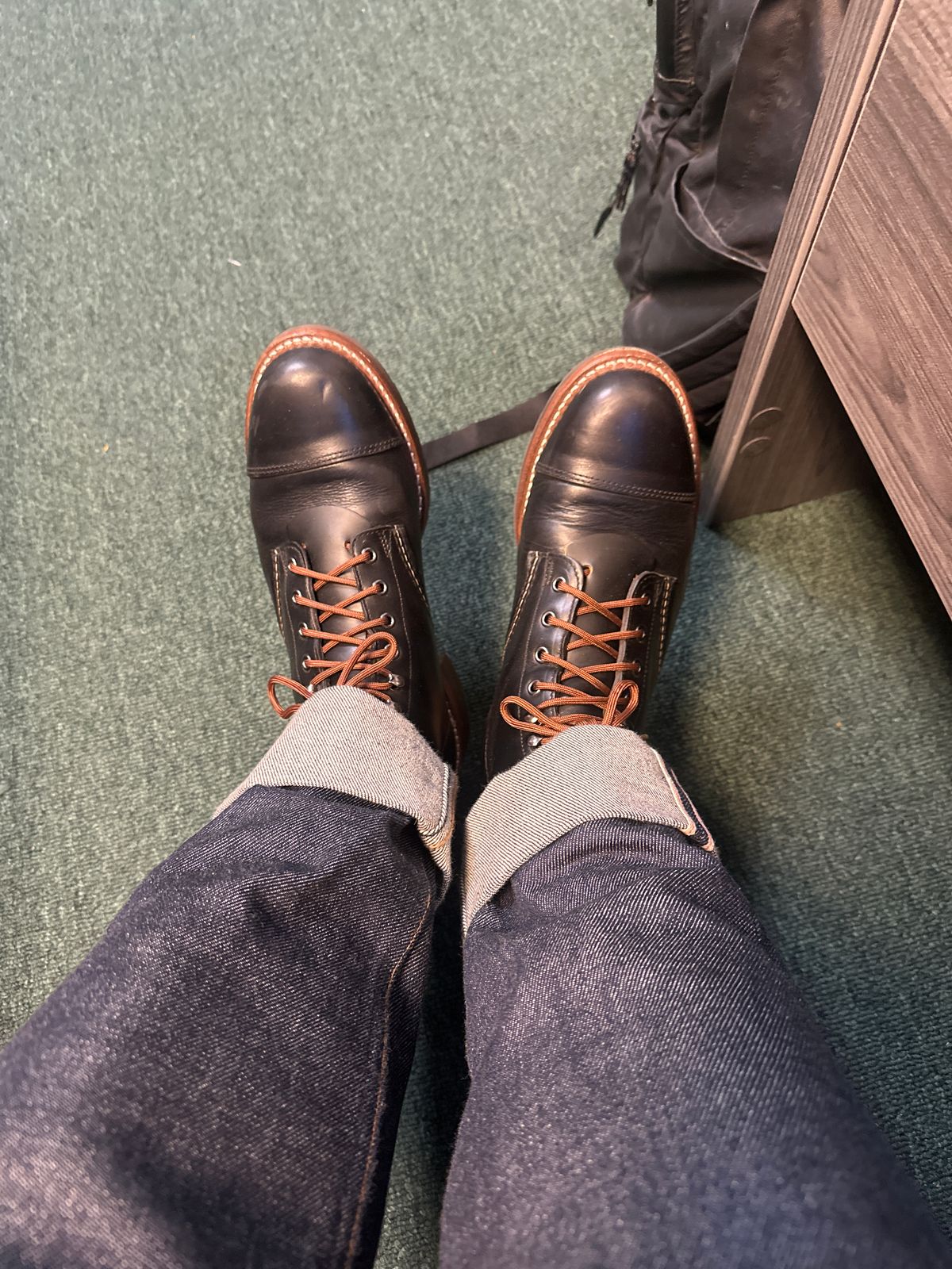 Photo by austinrylees on November 22, 2023 of the Wolverine 1000 Mile Cap-Toe Boot in Horween Black Chromexcel.