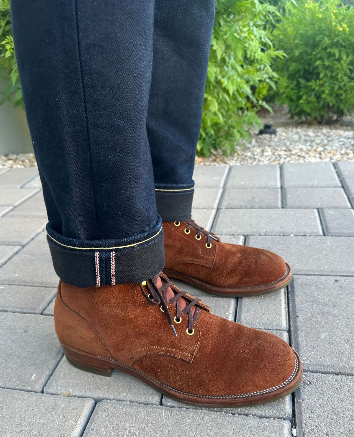 Photo by austinrylees on September 23, 2025 of the Iron Boots The Chosen One in S.B. Foot Dune Roughout Suede.