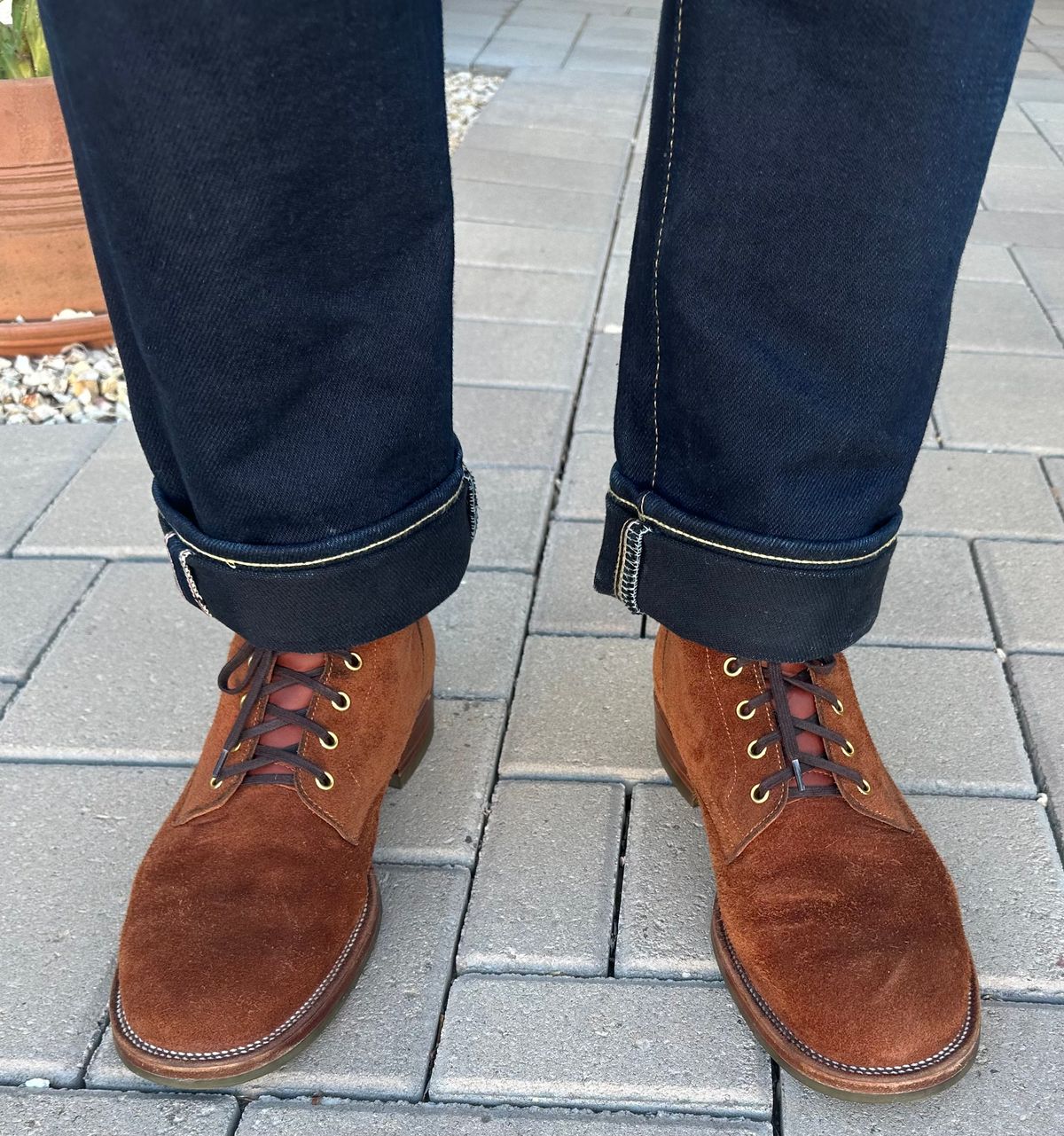 Photo by austinrylees on September 23, 2025 of the Iron Boots The Chosen One in S.B. Foot Dune Roughout Suede.