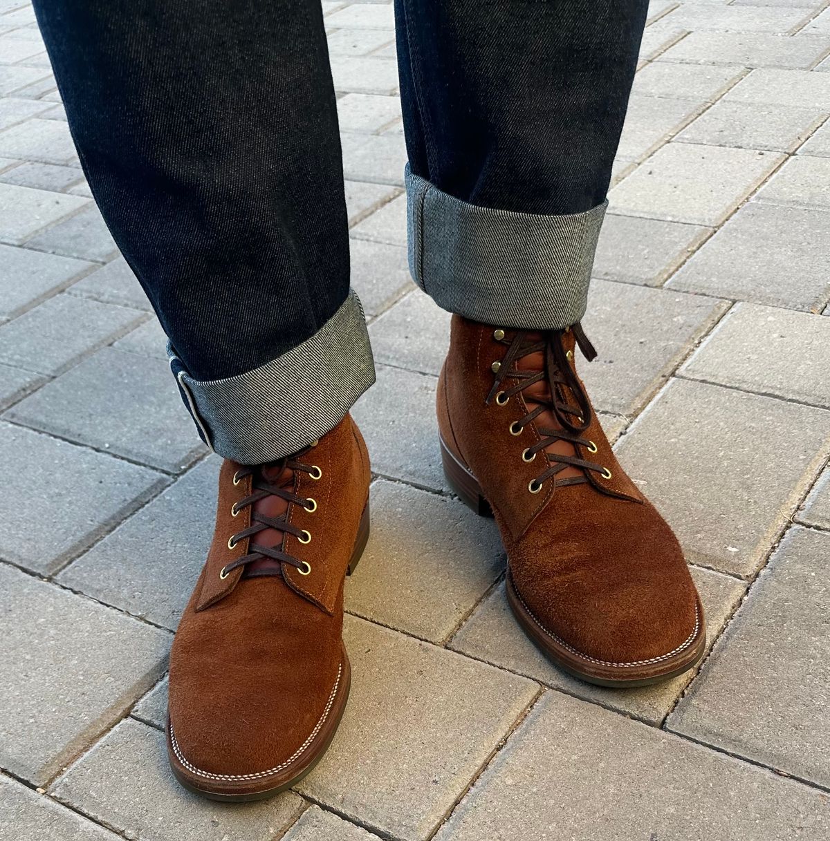 Photo by austinrylees on October 1, 2025 of the Iron Boots The Chosen One in S.B. Foot Dune Roughout Suede.