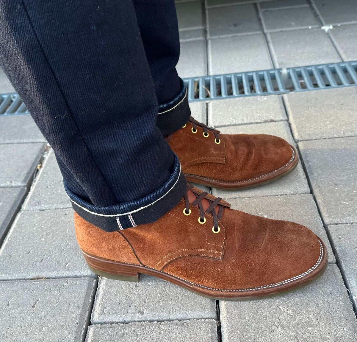 Photo by austinrylees on April 9, 2026 of the Iron Boots The Chosen One in S.B. Foot Dune Roughout Suede.
