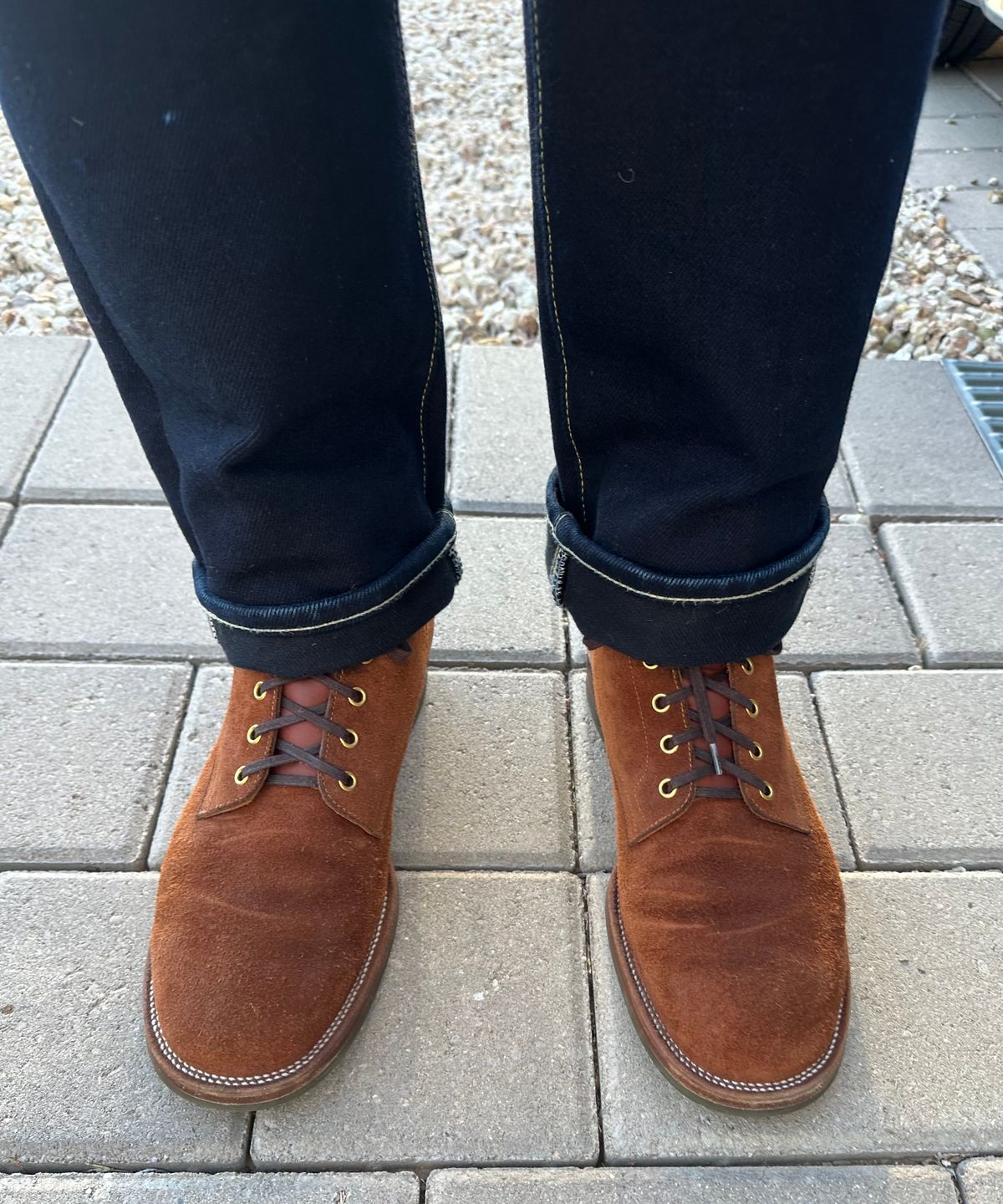 Photo by austinrylees on April 9, 2026 of the Iron Boots The Chosen One in S.B. Foot Dune Roughout Suede.