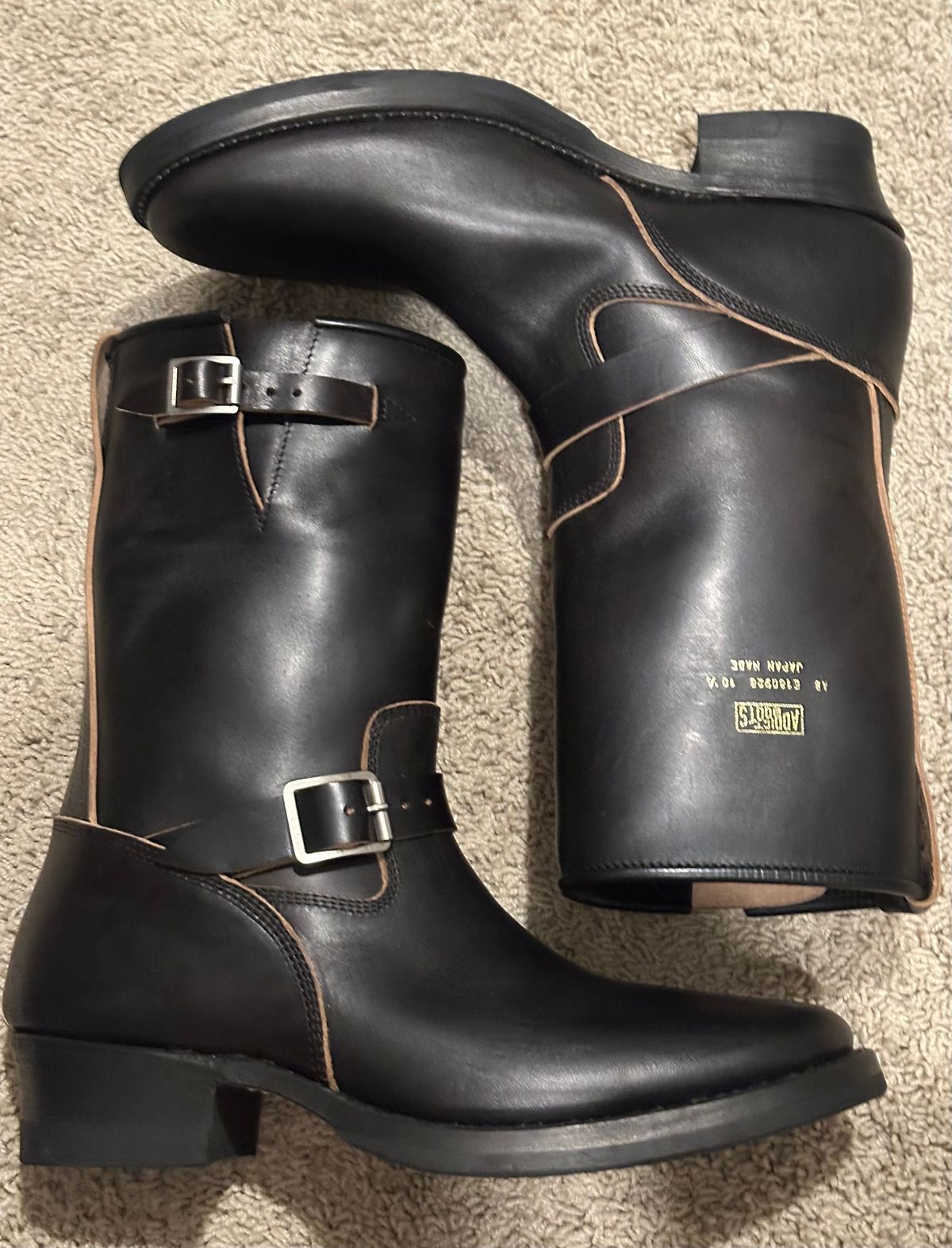 Photo by austinrylees on August 27, 2025 of the Addict Boots AB-01 Engineer Boots in Maryam Black Teacore Horsebutt.