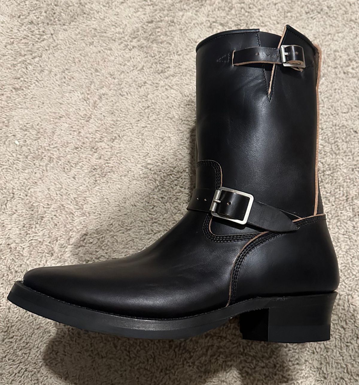 Photo by austinrylees on August 27, 2025 of the Addict Boots AB-01 Engineer Boots in Maryam Black Teacore Horsebutt.