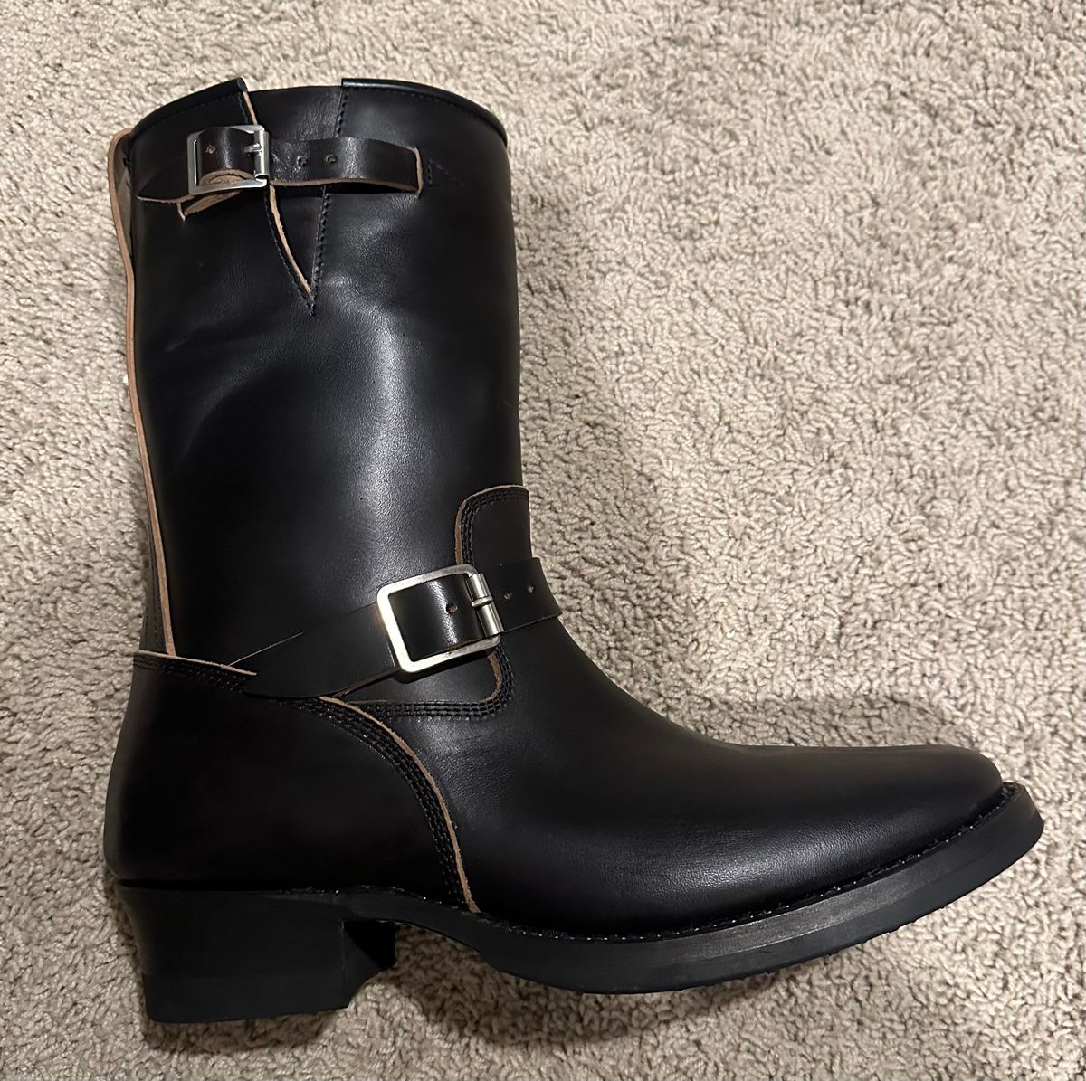 Photo by austinrylees on August 27, 2025 of the Addict Boots AB-01 Engineer Boots in Maryam Black Teacore Horsebutt.