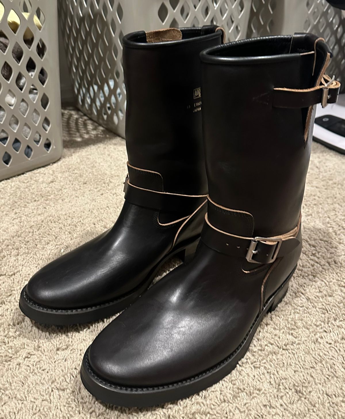 Photo by austinrylees on August 27, 2025 of the Addict Boots AB-01 Engineer Boots in Maryam Black Teacore Horsebutt.