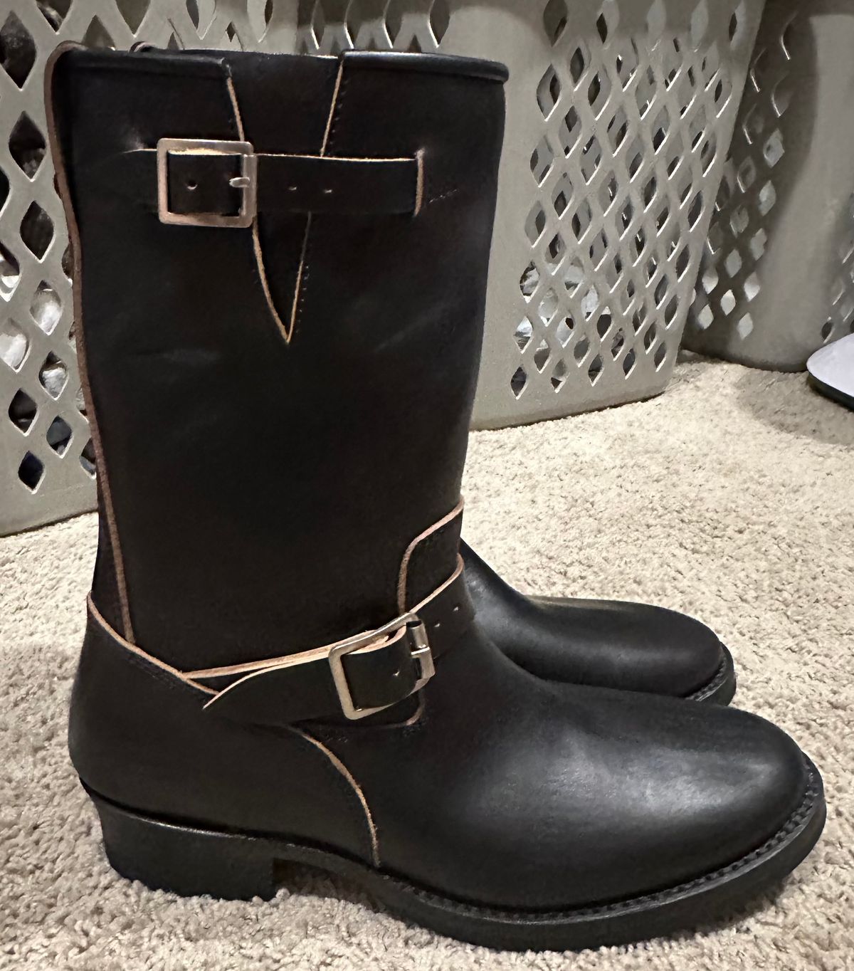 Photo by austinrylees on August 27, 2025 of the Addict Boots AB-01 Engineer Boots in Maryam Black Teacore Horsebutt.