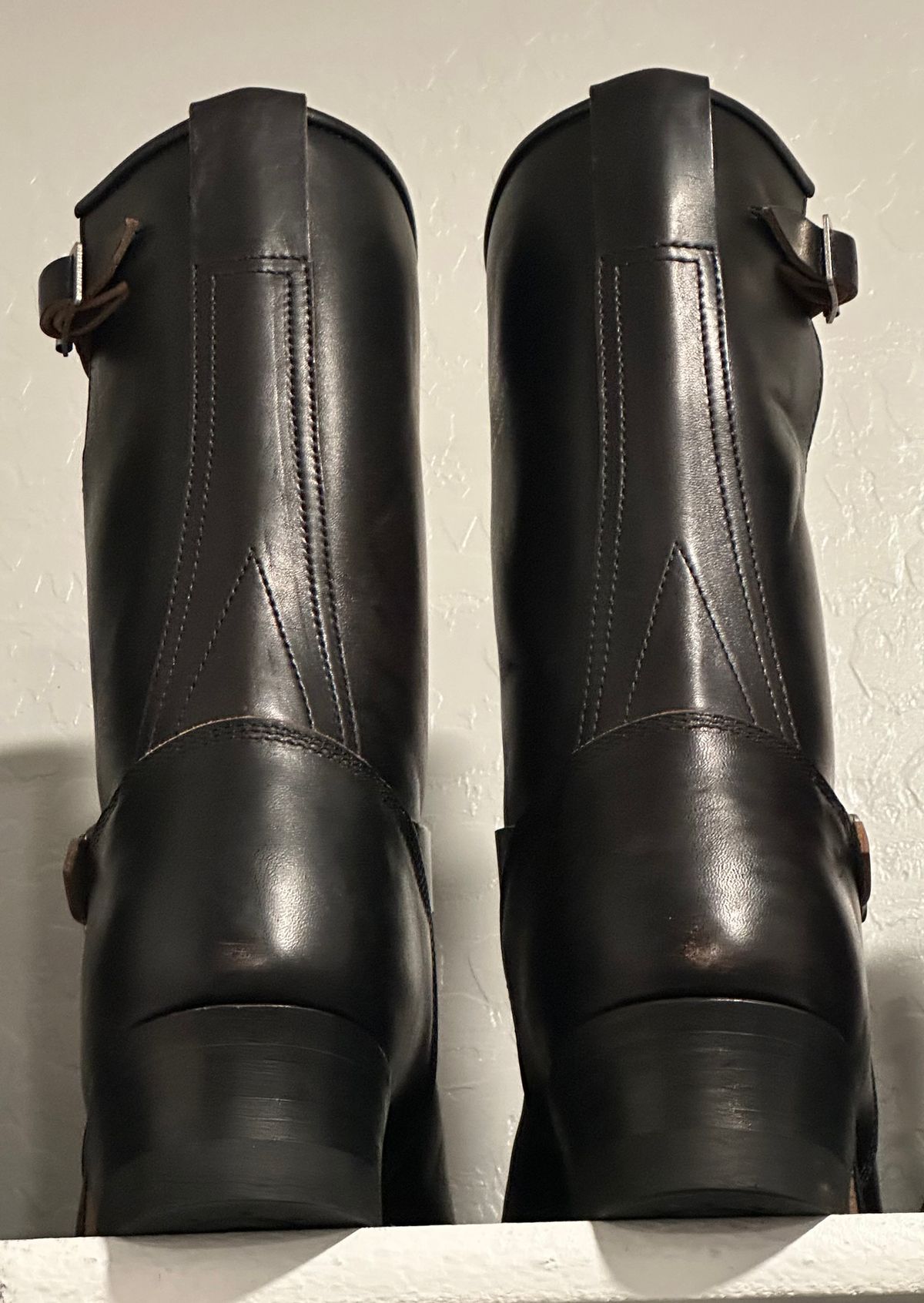 Photo by austinrylees on August 27, 2025 of the Addict Boots AB-01 Engineer Boots in Maryam Black Teacore Horsebutt.