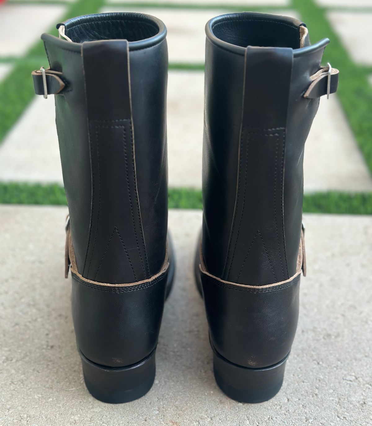 Photo by austinrylees on September 30, 2025 of the Addict Boots AB-01 Engineer Boots in Maryam Black Teacore Horsebutt.