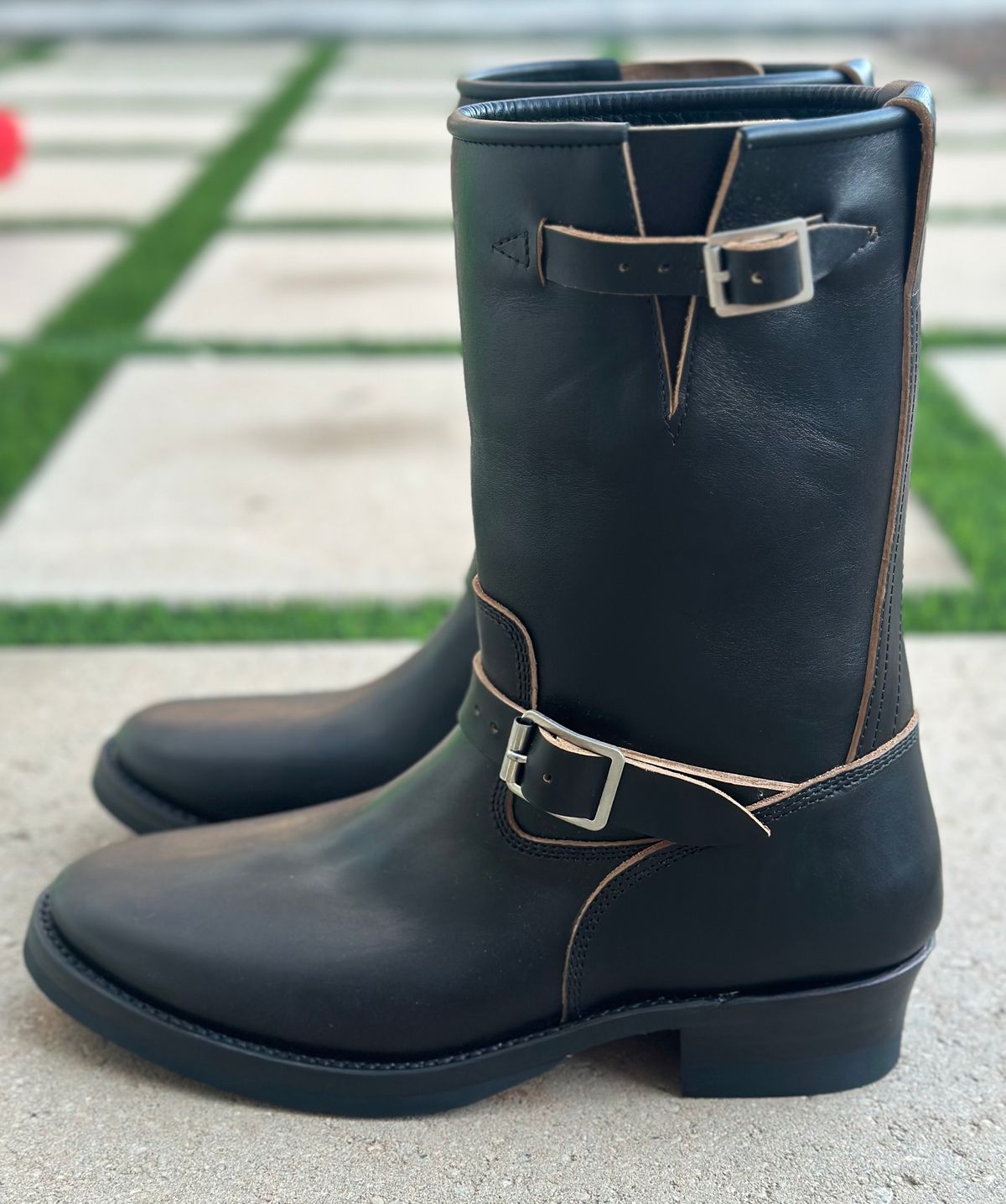 Photo by austinrylees on September 30, 2025 of the Addict Boots AB-01 Engineer Boots in Maryam Black Teacore Horsebutt.