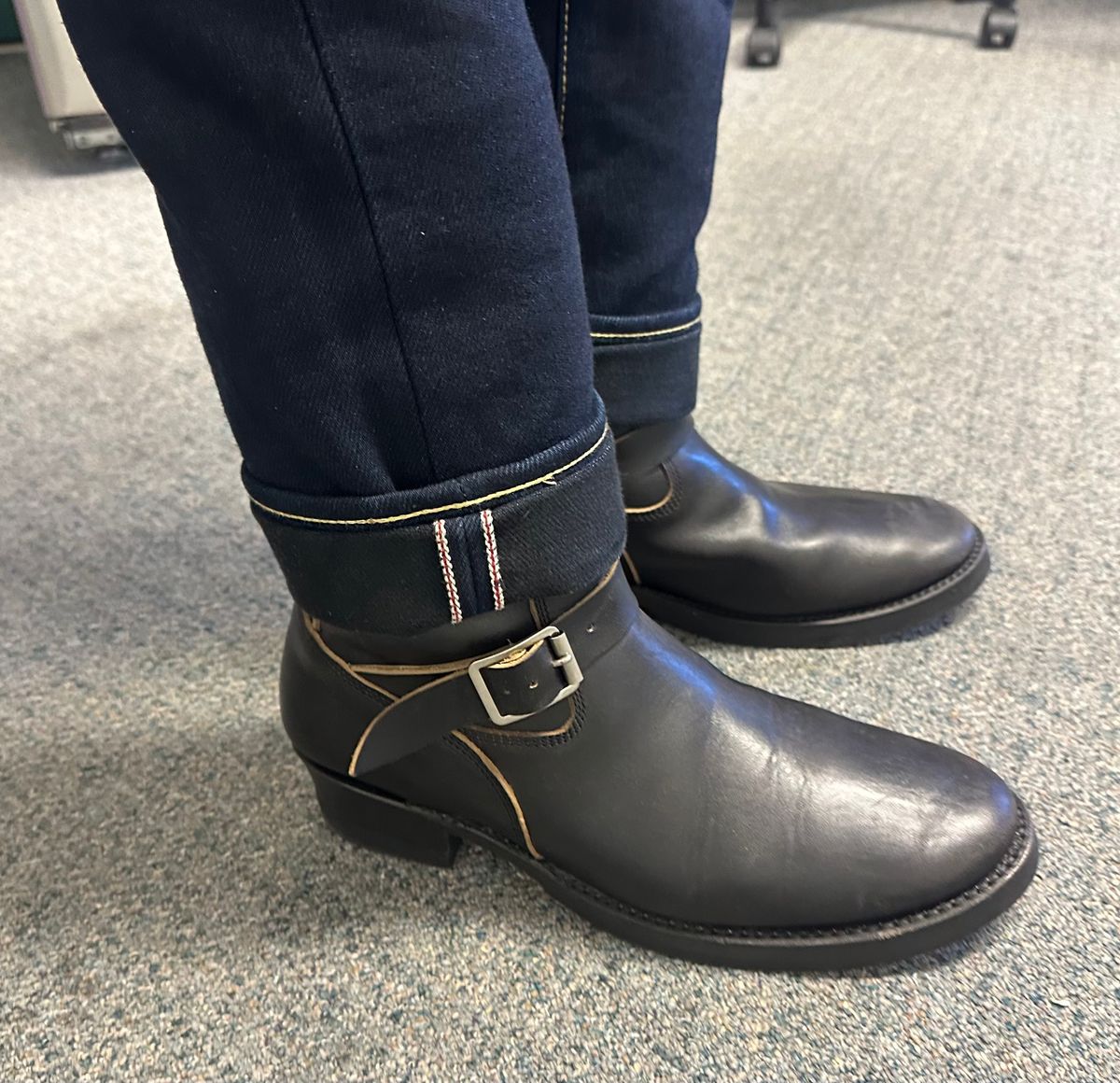 Photo by austinrylees on October 15, 2025 of the Addict Boots AB-01 Engineer Boots in Maryam Black Teacore Horsebutt.