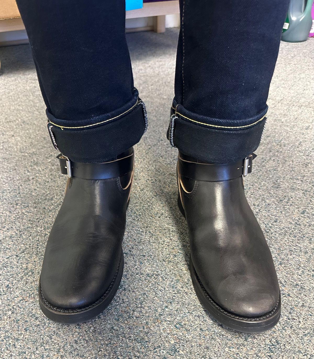 Photo by austinrylees on October 15, 2025 of the Addict Boots AB-01 Engineer Boots in Maryam Black Teacore Horsebutt.