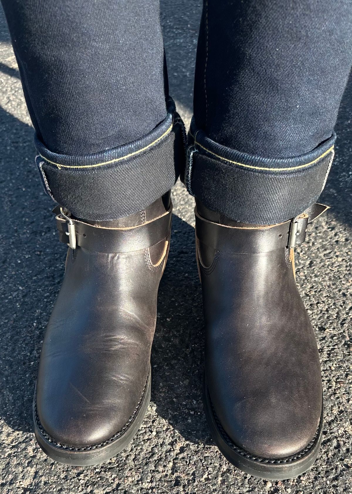 Photo by austinrylees on October 15, 2025 of the Addict Boots AB-01 Engineer Boots in Maryam Black Teacore Horsebutt.