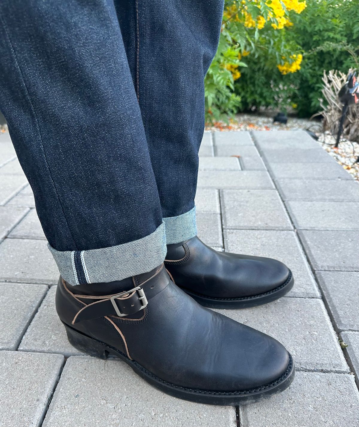 Photo by austinrylees on October 21, 2025 of the Addict Boots AB-01 Engineer Boots in Maryam Black Teacore Horsebutt.