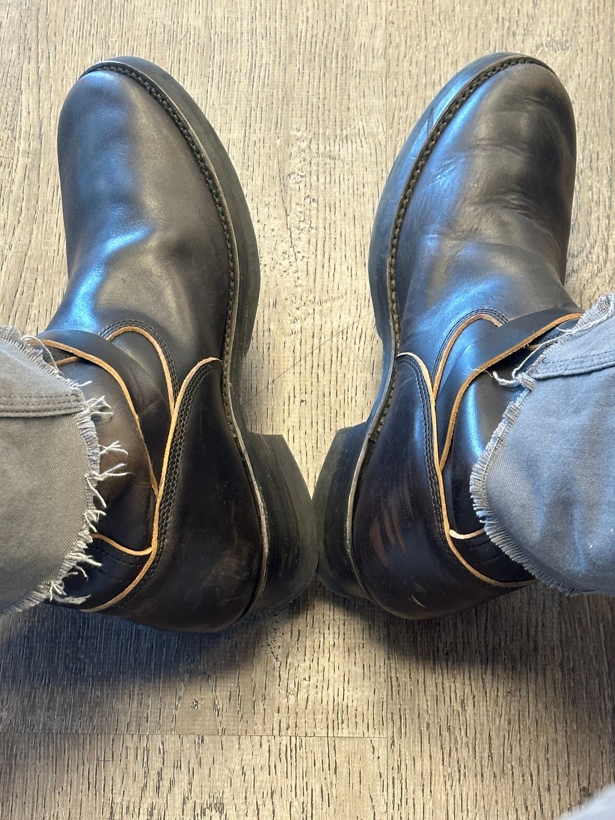 Photo by austinrylees on October 25, 2025 of the Addict Boots AB-01 Engineer Boots in Maryam Black Teacore Horsebutt.