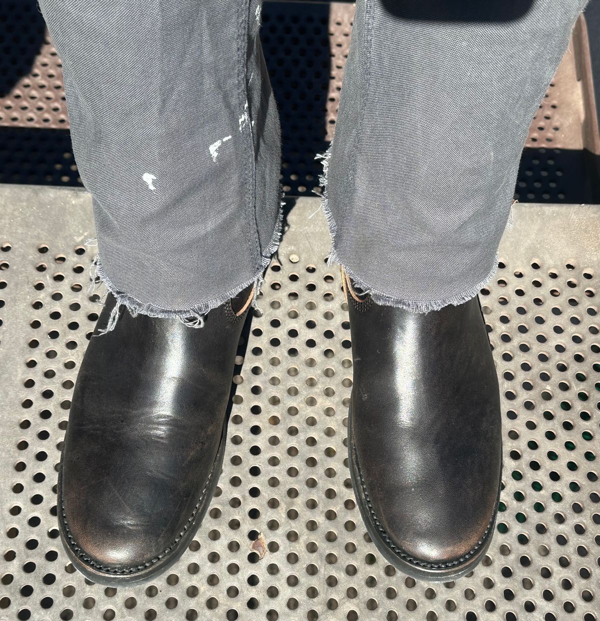 Photo by austinrylees on October 25, 2025 of the Addict Boots AB-01 Engineer Boots in Maryam Black Teacore Horsebutt.