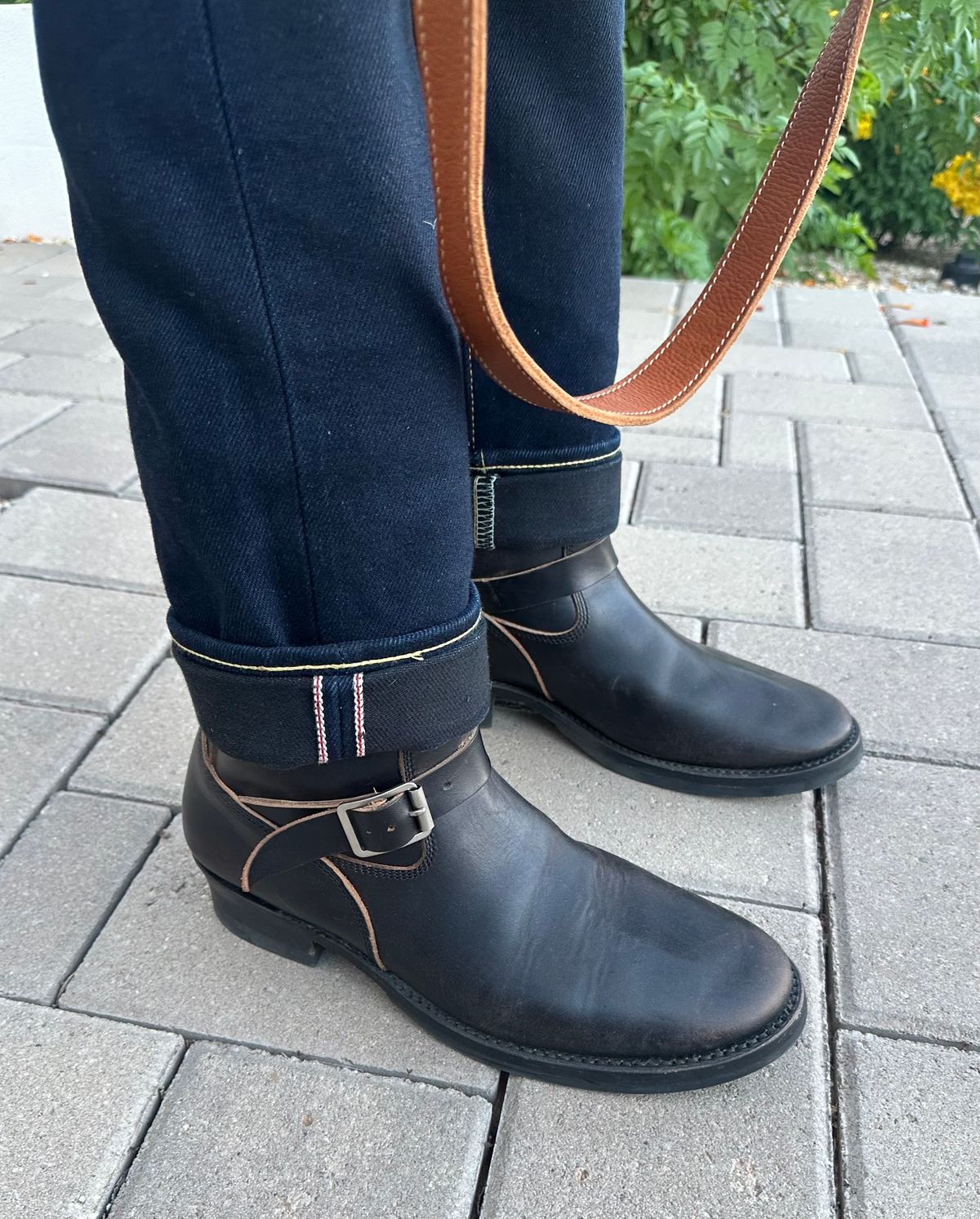 Photo by austinrylees on October 28, 2025 of the Addict Boots AB-01 Engineer Boots in Maryam Black Teacore Horsebutt.