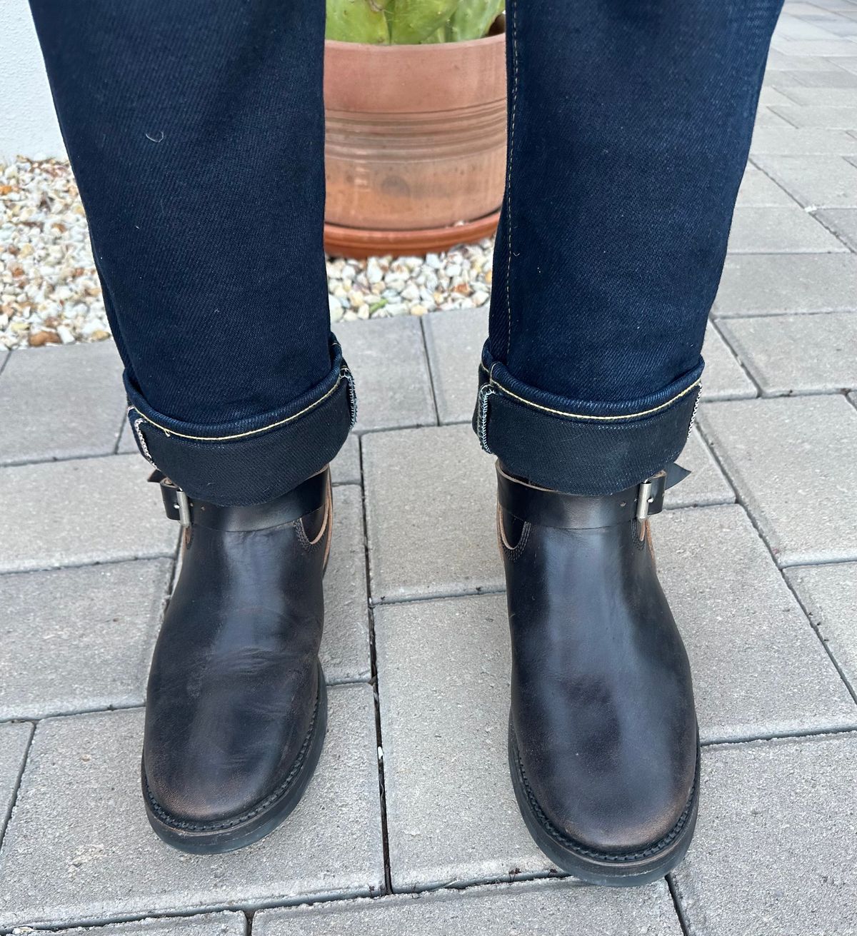 Photo by austinrylees on October 28, 2025 of the Addict Boots AB-01 Engineer Boots in Maryam Black Teacore Horsebutt.