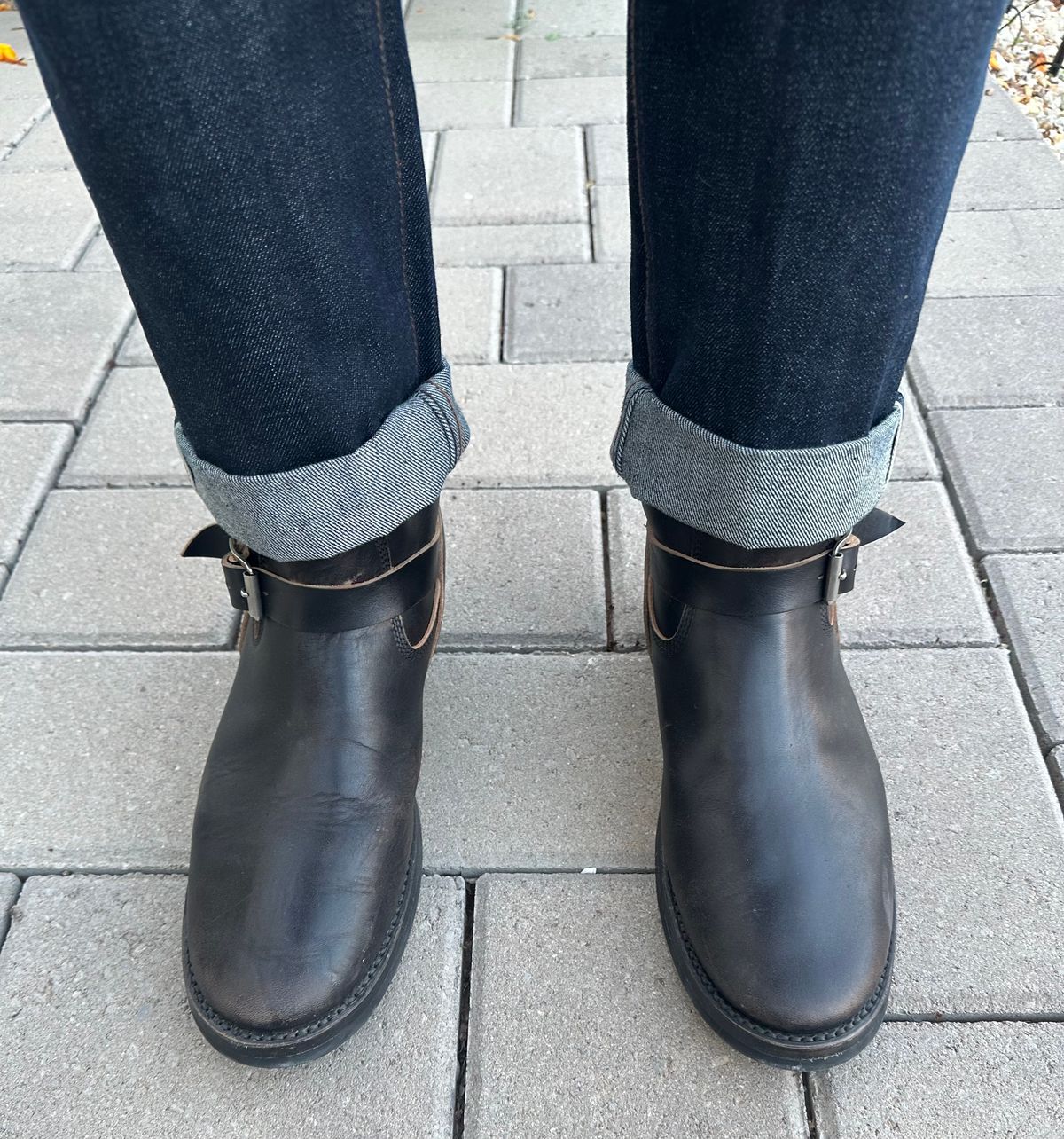 Photo by austinrylees on October 30, 2025 of the Addict Boots AB-01 Engineer Boots in Maryam Black Teacore Horsebutt.