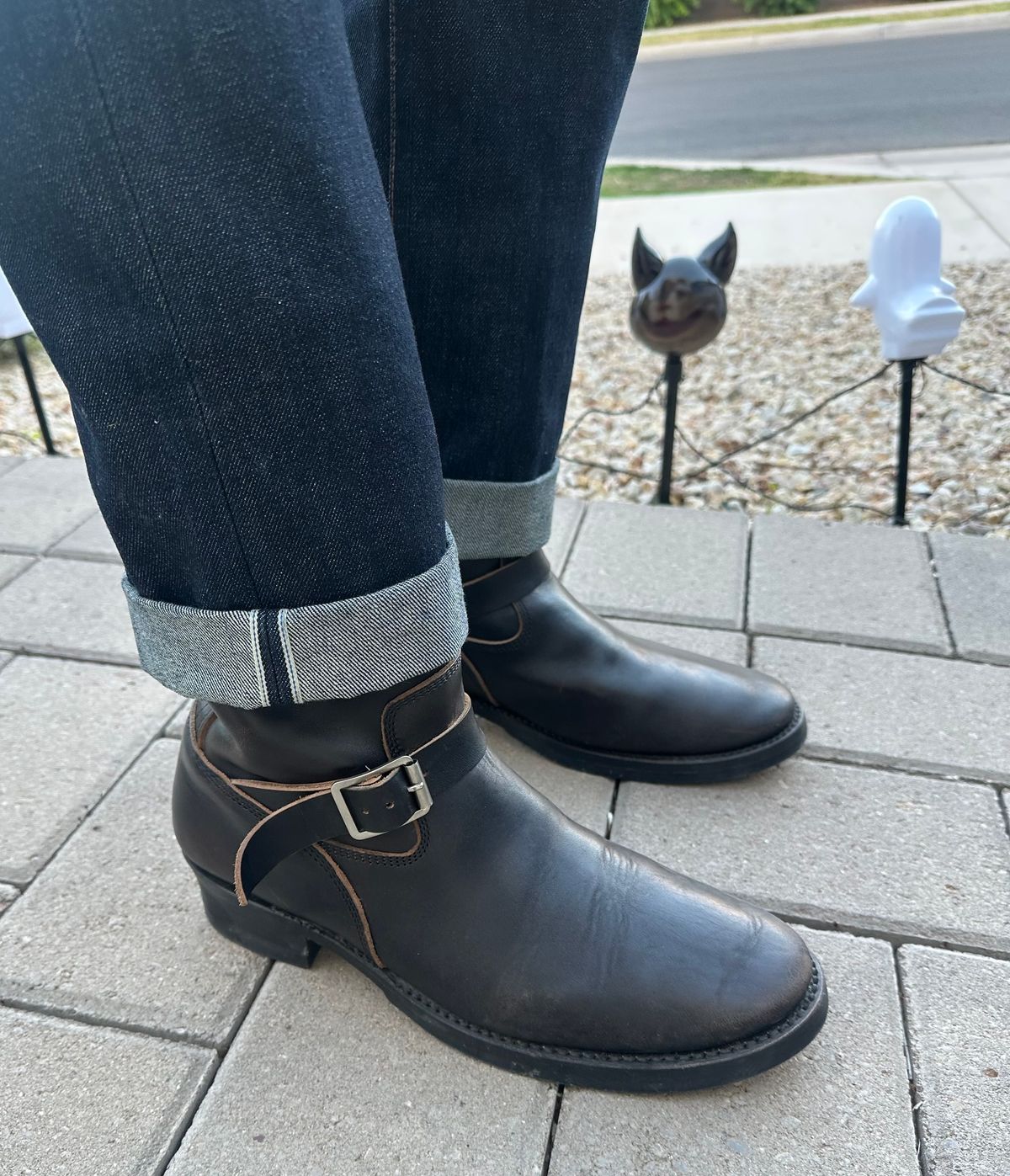 Photo by austinrylees on October 30, 2025 of the Addict Boots AB-01 Engineer Boots in Maryam Black Teacore Horsebutt.