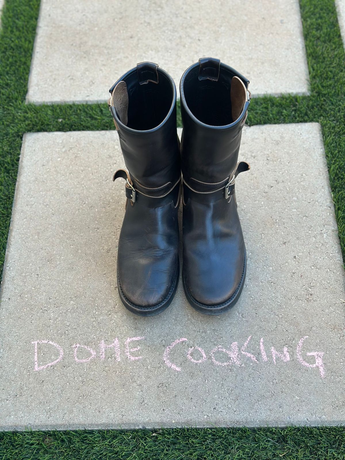 Photo by austinrylees on November 2, 2025 of the Addict Boots AB-01 Engineer Boots in Maryam Black Teacore Horsebutt.