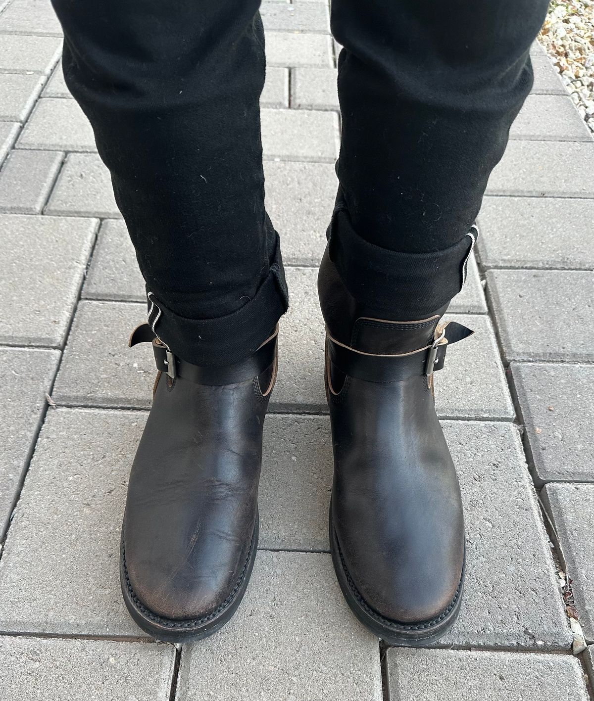 Photo by austinrylees on November 6, 2025 of the Addict Boots AB-01 Engineer Boots in Maryam Black Teacore Horsebutt.