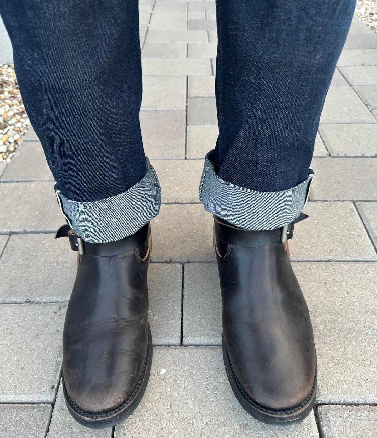 Photo by austinrylees on November 13, 2025 of the Addict Boots AB-01 Engineer Boots in Maryam Black Teacore Horsebutt.