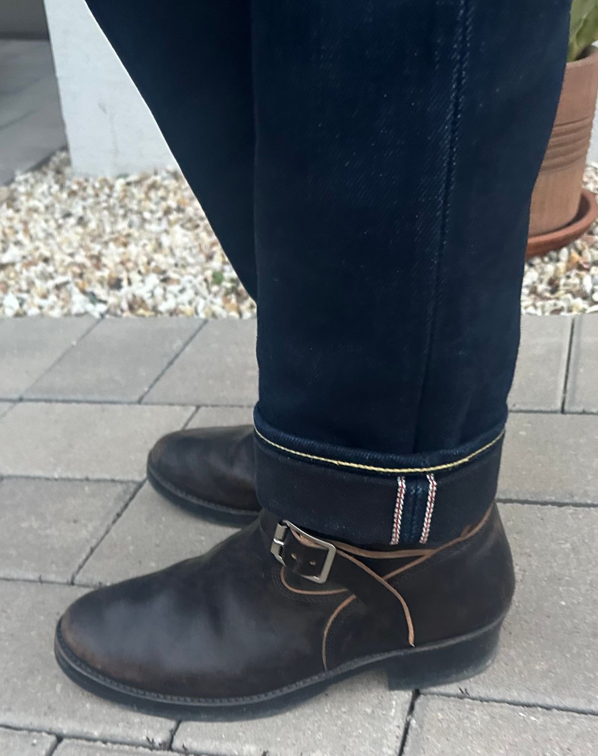 Photo by austinrylees on November 18, 2025 of the Addict Boots AB-01 Engineer Boots in Maryam Black Teacore Horsebutt.