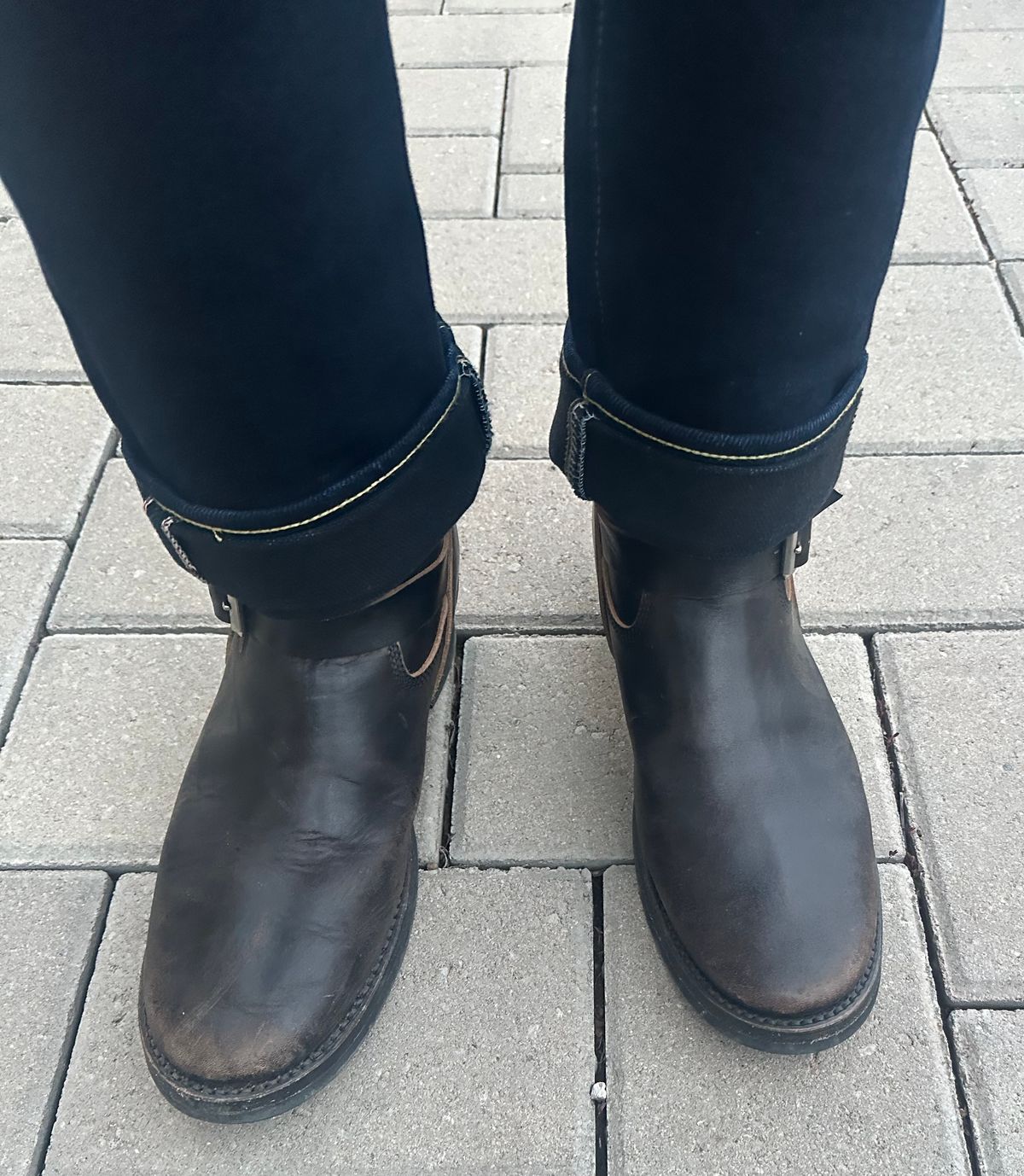 Photo by austinrylees on November 18, 2025 of the Addict Boots AB-01 Engineer Boots in Maryam Black Teacore Horsebutt.