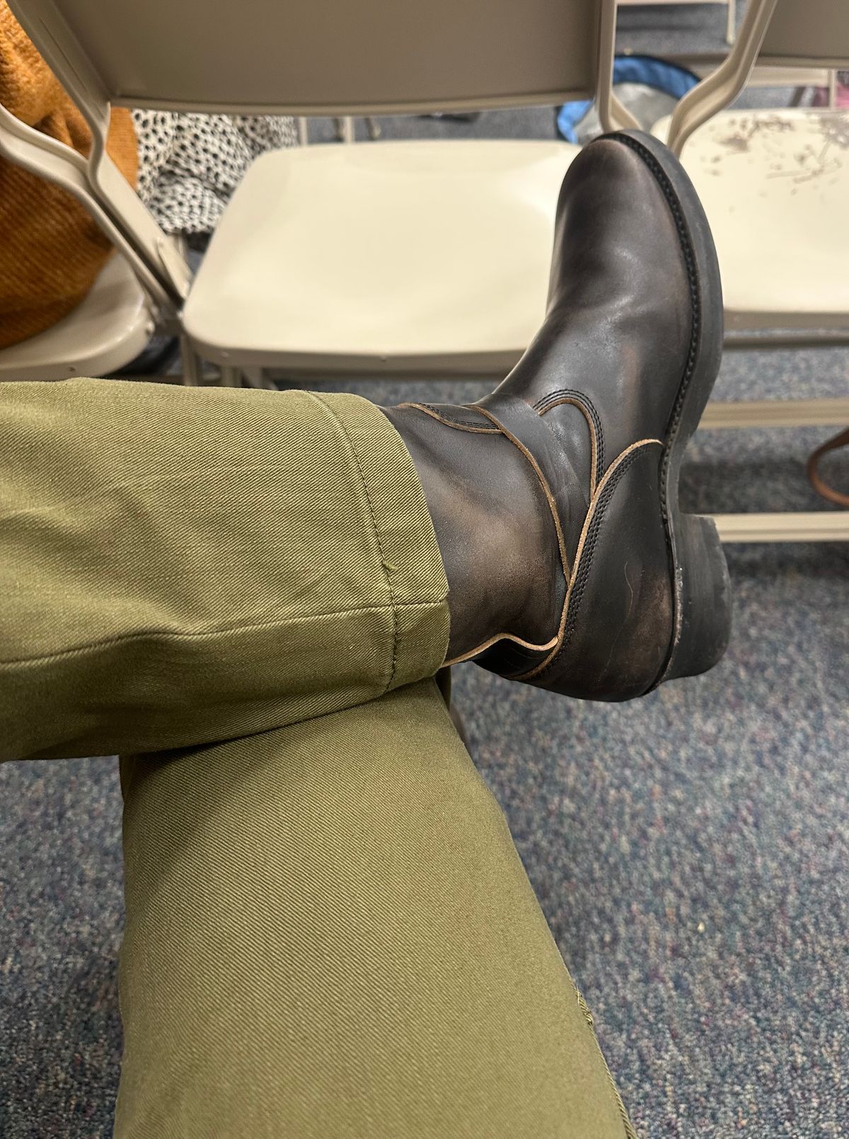 Photo by austinrylees on November 23, 2025 of the Addict Boots AB-01 Engineer Boots in Maryam Black Teacore Horsebutt.