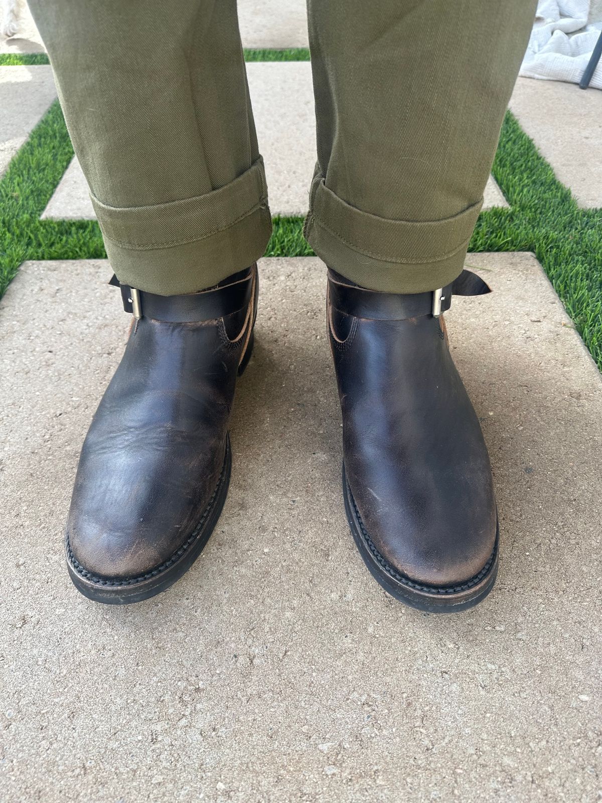 Photo by austinrylees on November 27, 2025 of the Addict Boots AB-01 Engineer Boots in Maryam Black Teacore Horsebutt.